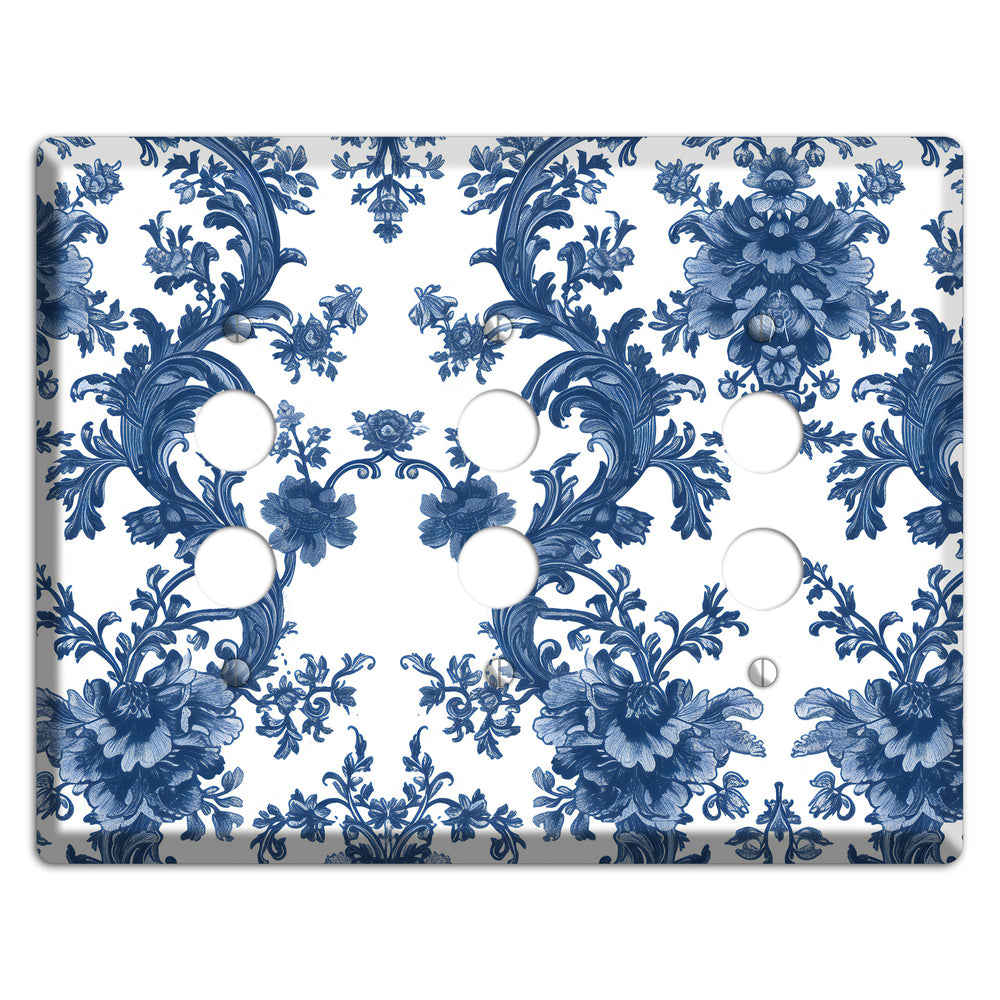 Cobalt Garden Damask 3 Pushbutton Wallplate