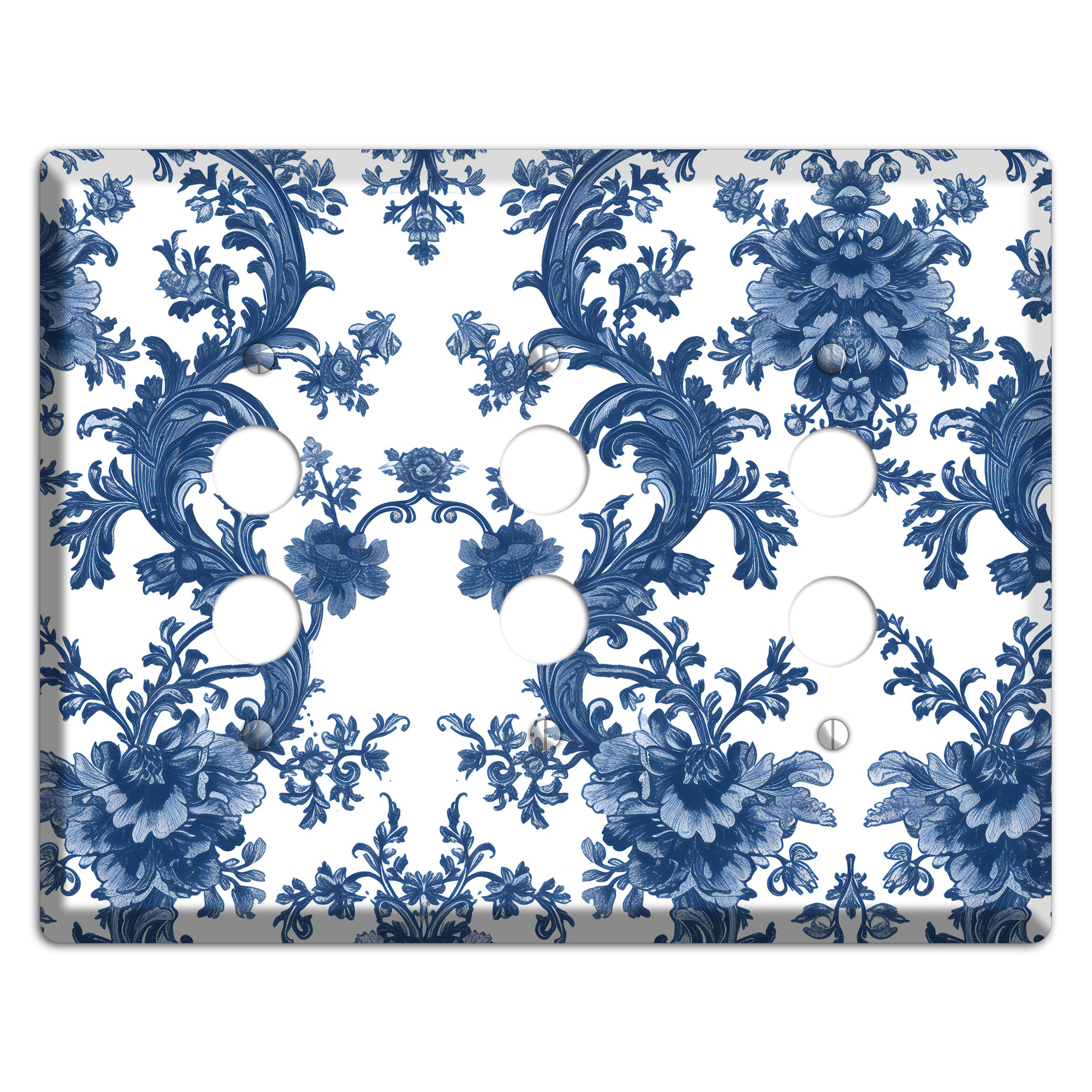 Cobalt Garden Damask 3 Pushbutton Wallplate