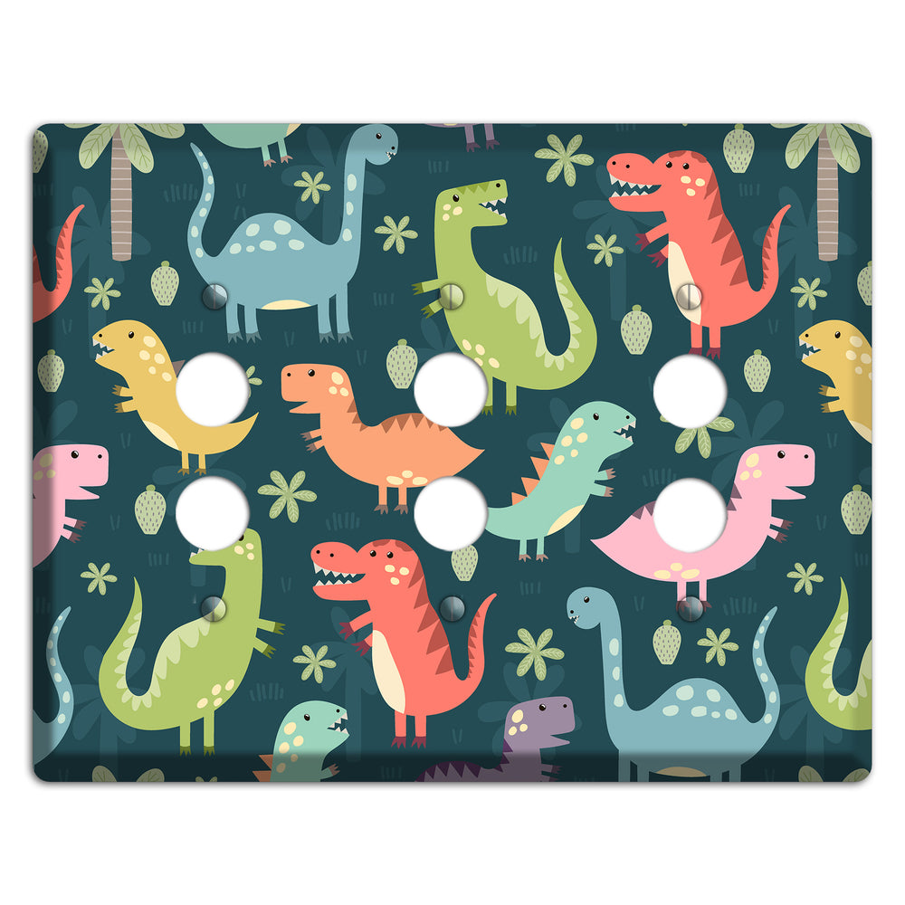 Jurassic Pals (Dark) 3 Pushbutton Wallplate