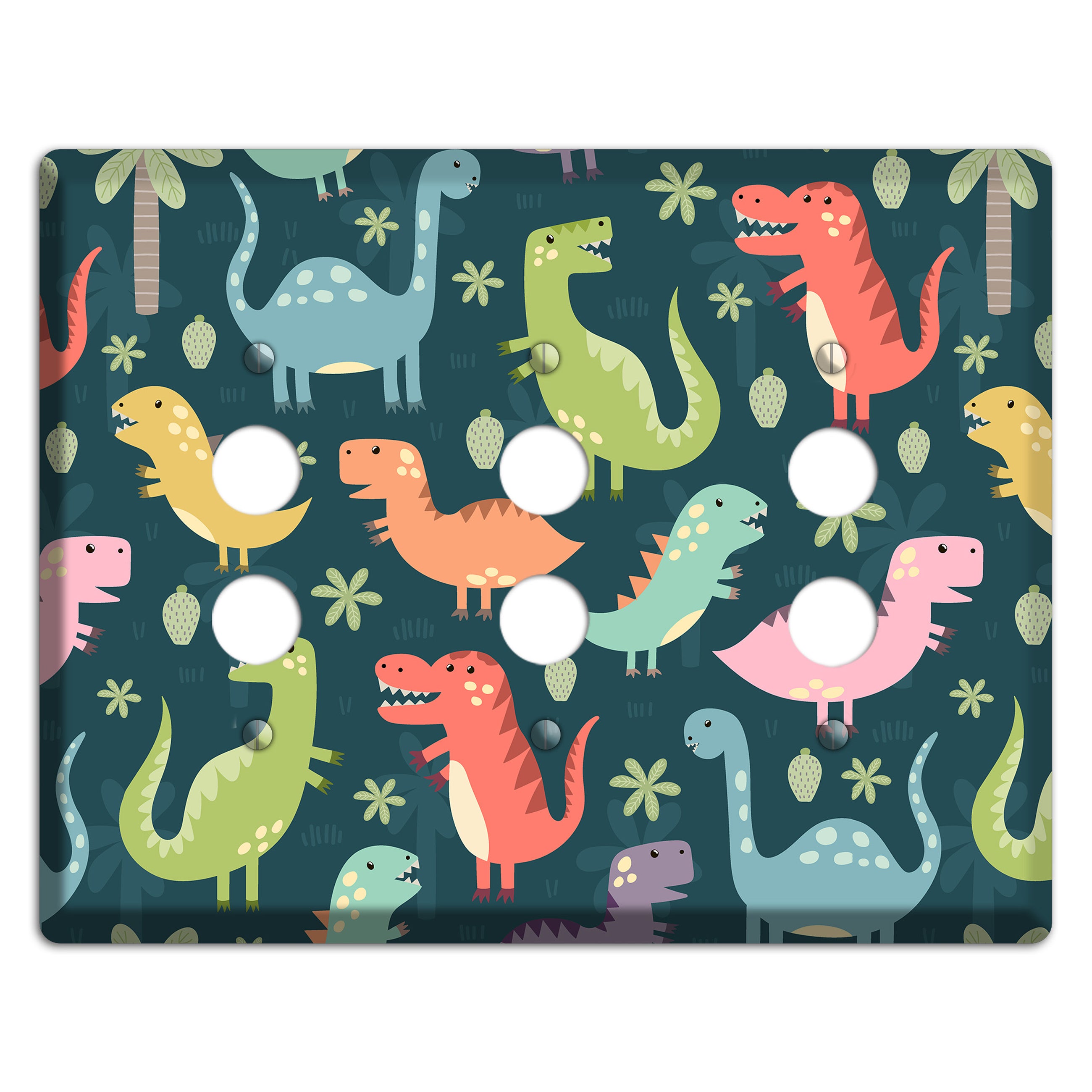 Jurassic Pals (Dark) 3 Pushbutton Wallplate