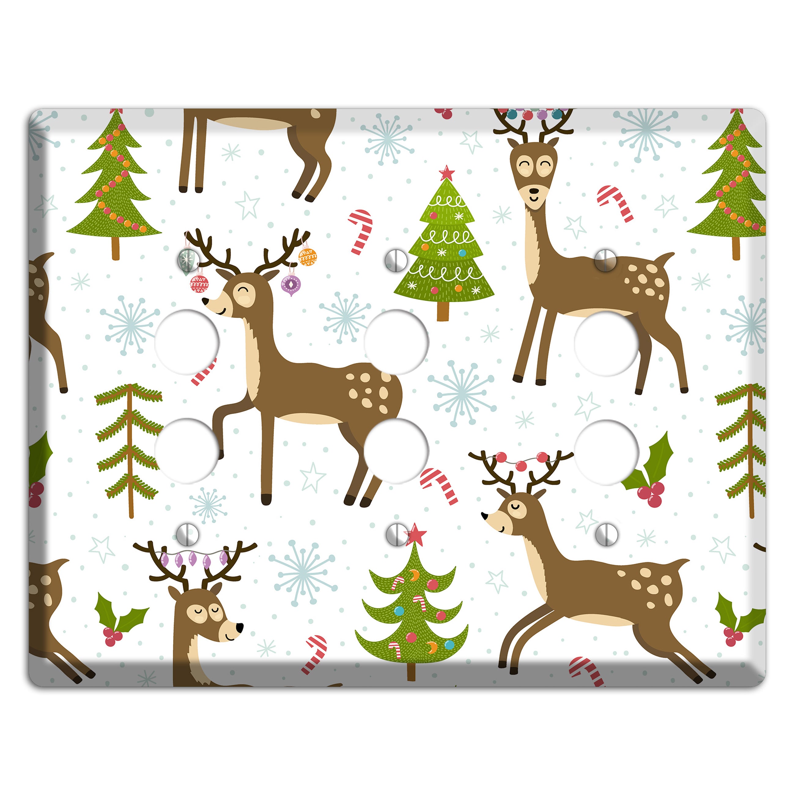 Reindeer Parade (White) 3 Pushbutton Wallplate