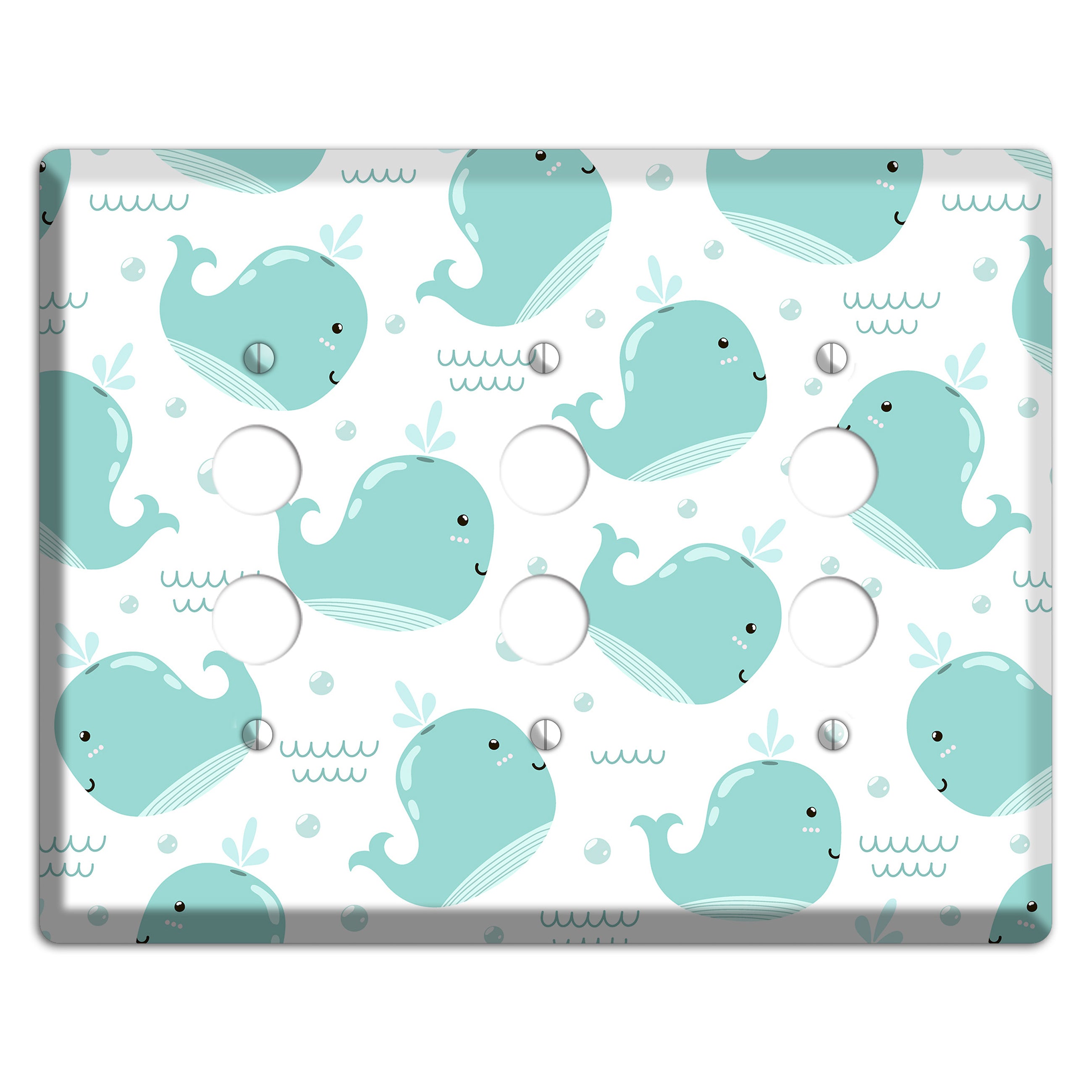 Happy Whales (White) 3 Pushbutton Wallplate