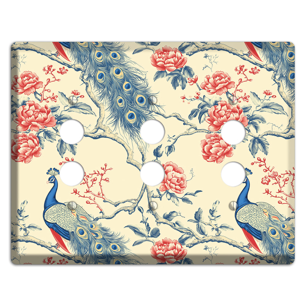 Peacock & Peony 3 Pushbutton Wallplate