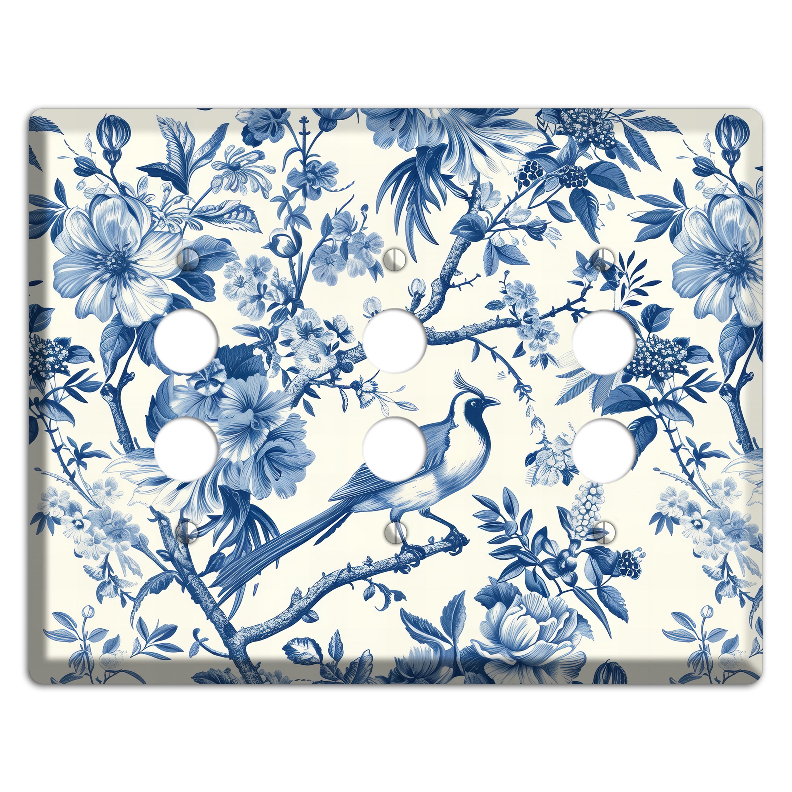Garden Reverie Blue 3 Pushbutton Wallplate