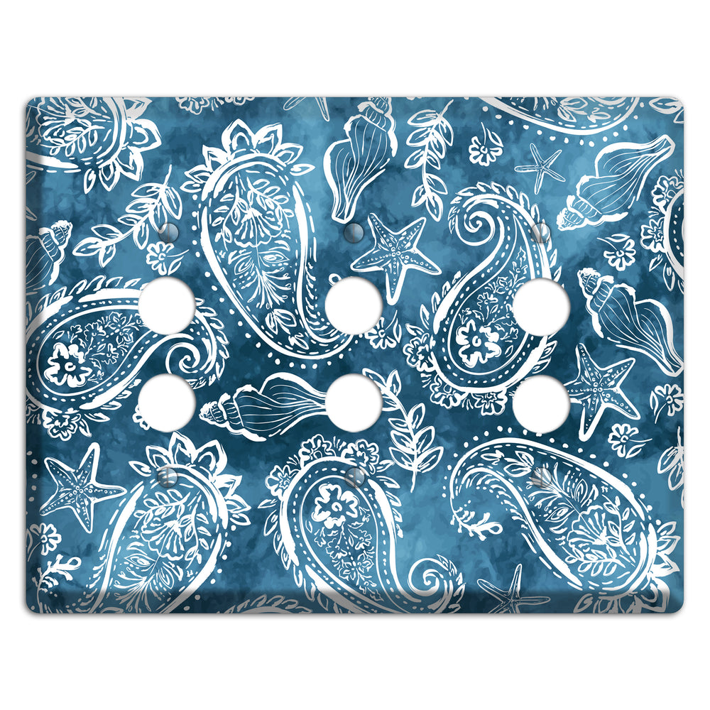 Indigo Tide Paisley 3 Pushbutton Wallplate