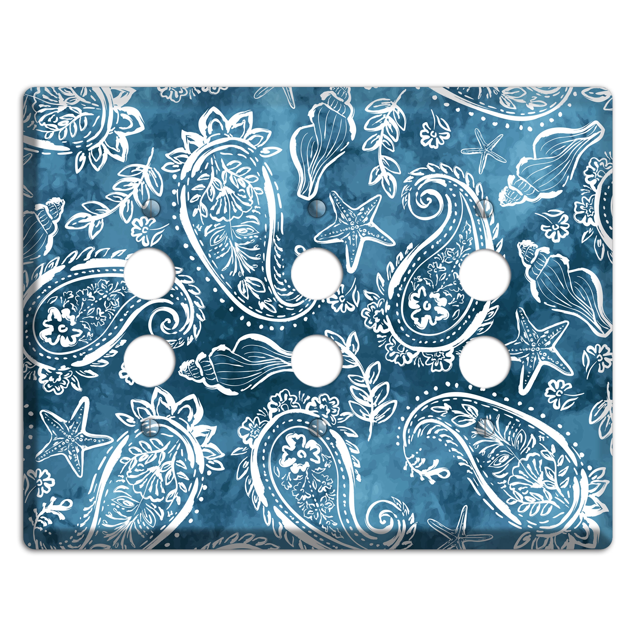 Indigo Tide Paisley 3 Pushbutton Wallplate