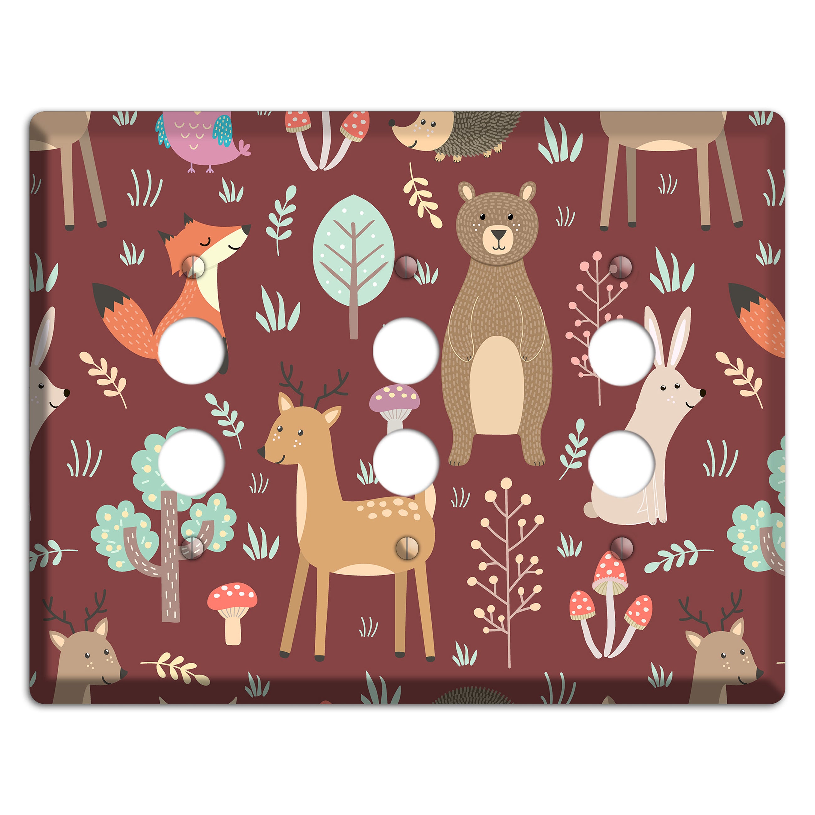 Woodland Friends (Maroon) 3 Pushbutton Wallplate