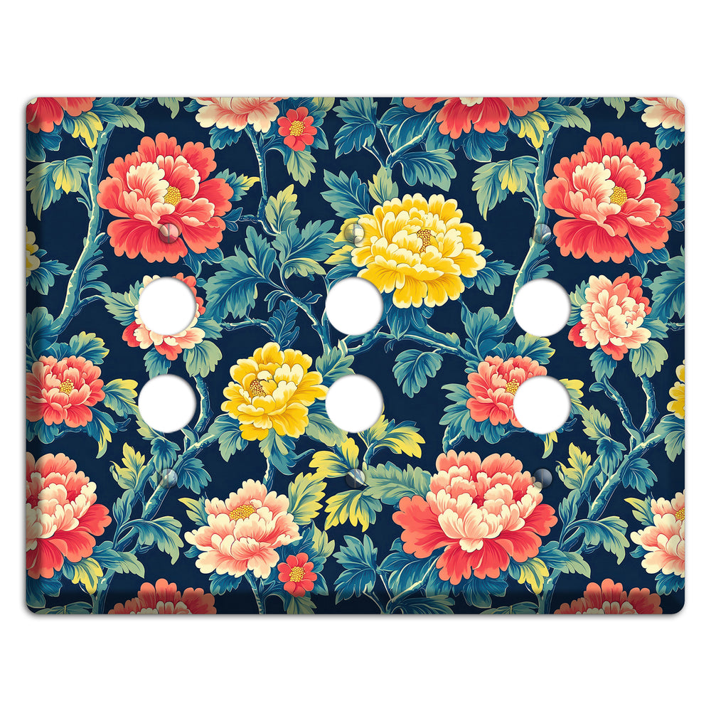 Peony & Bough 3 Pushbutton Wallplate