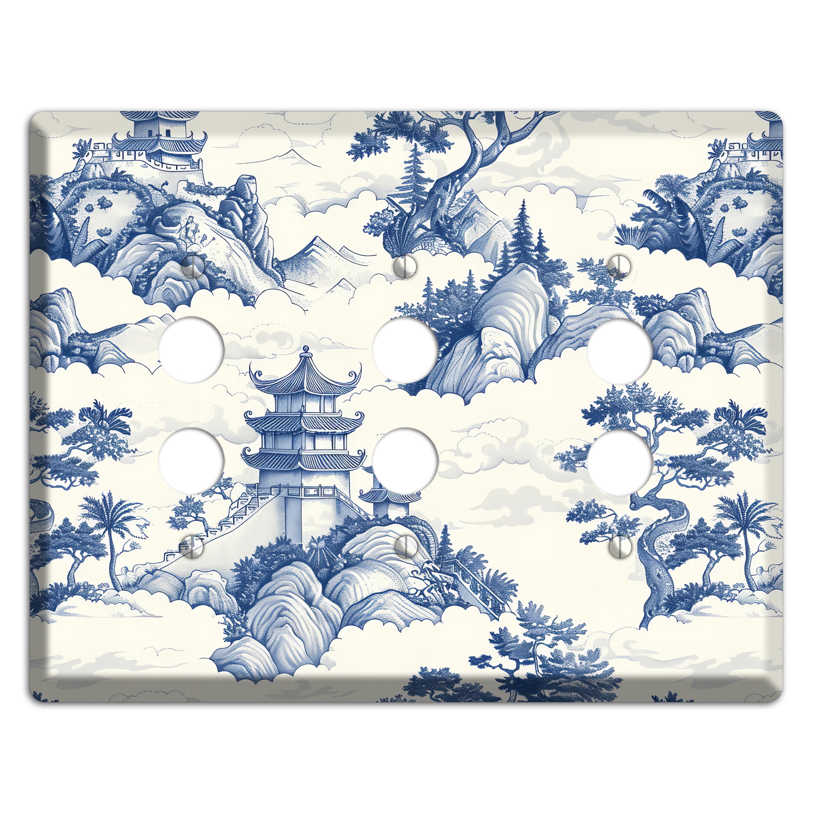 Celestial Pagoda Mist 3 Pushbutton Wallplate