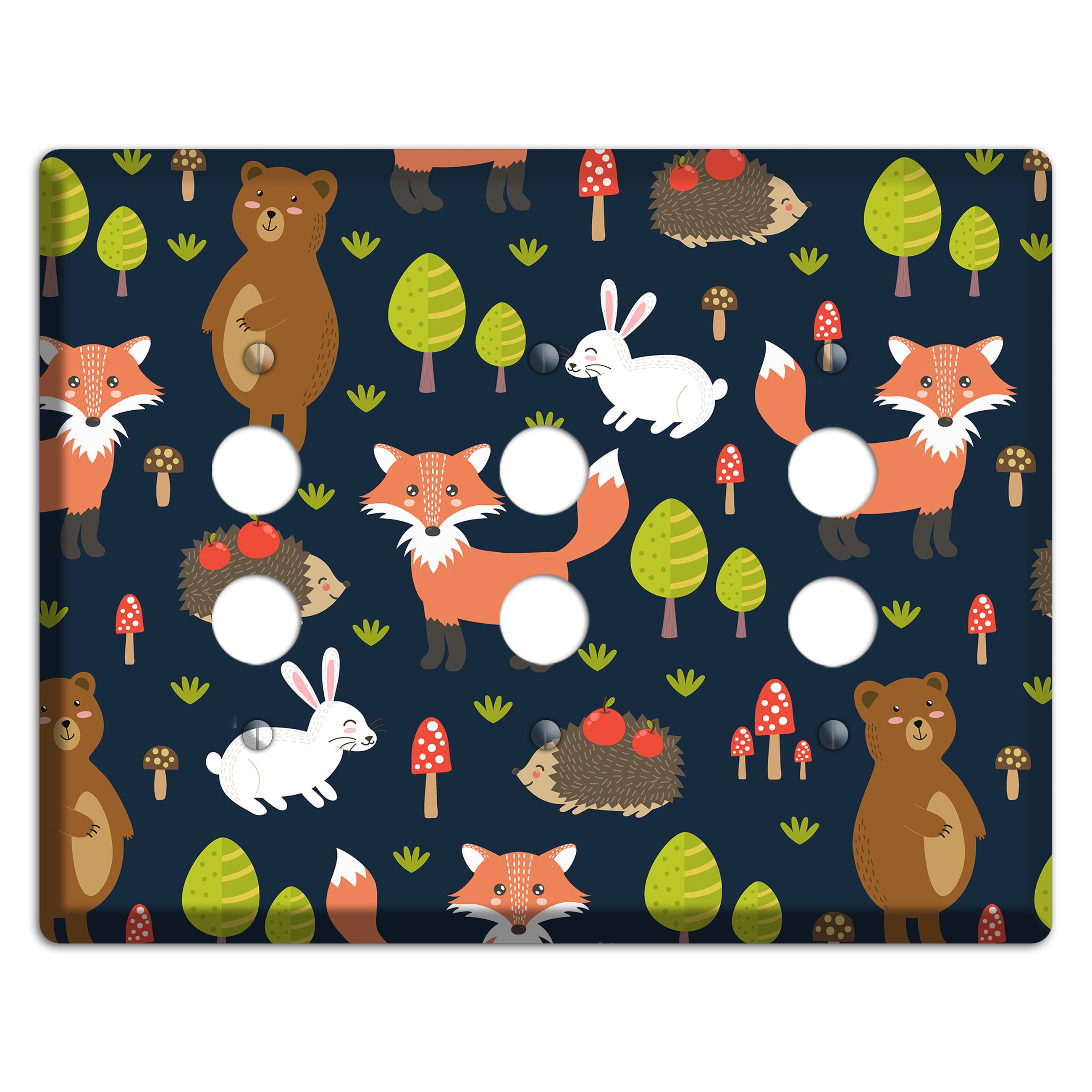 Forest Critters (Navy) 3 Pushbutton Wallplate