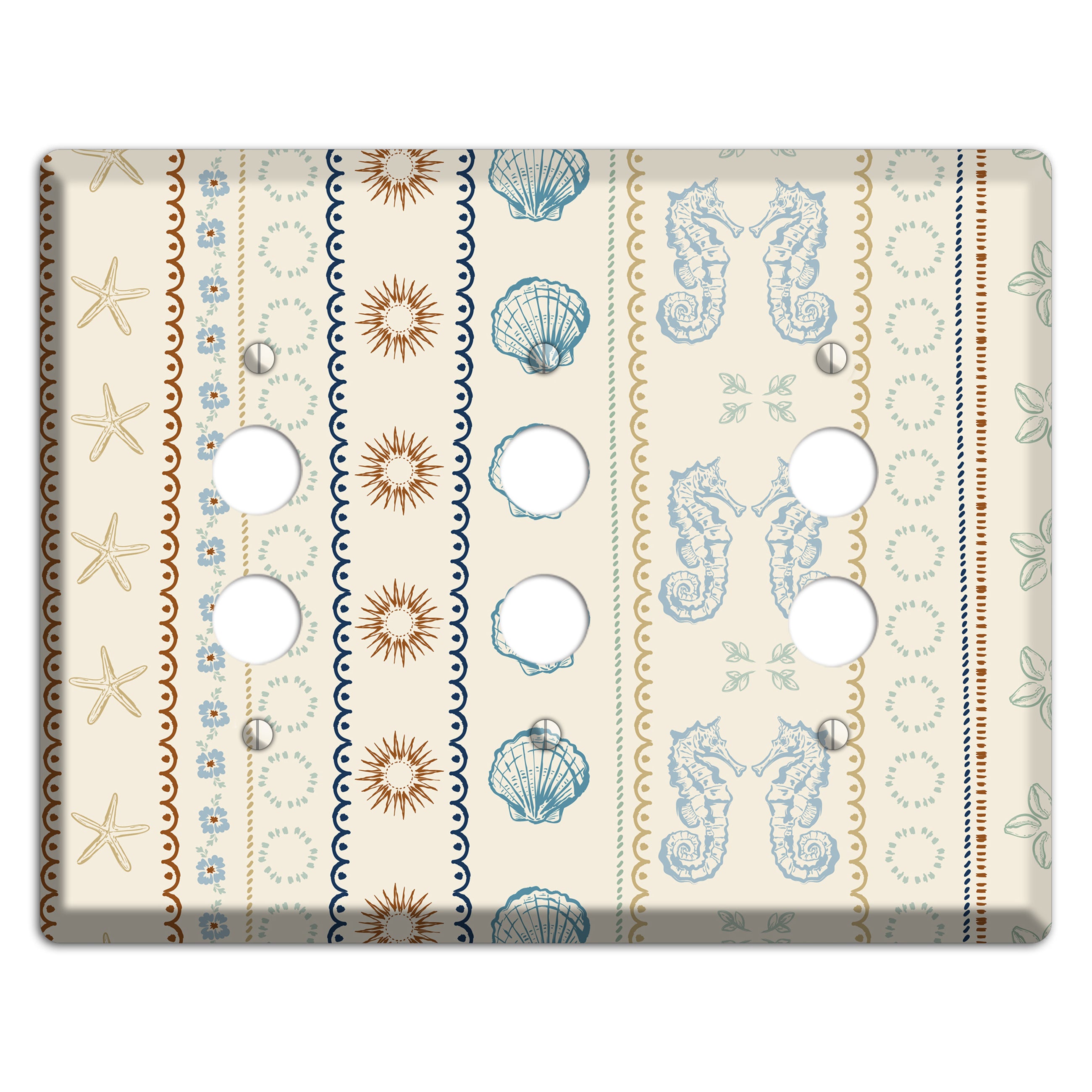 Ivory Seahorse Stripe 3 Pushbutton Wallplate