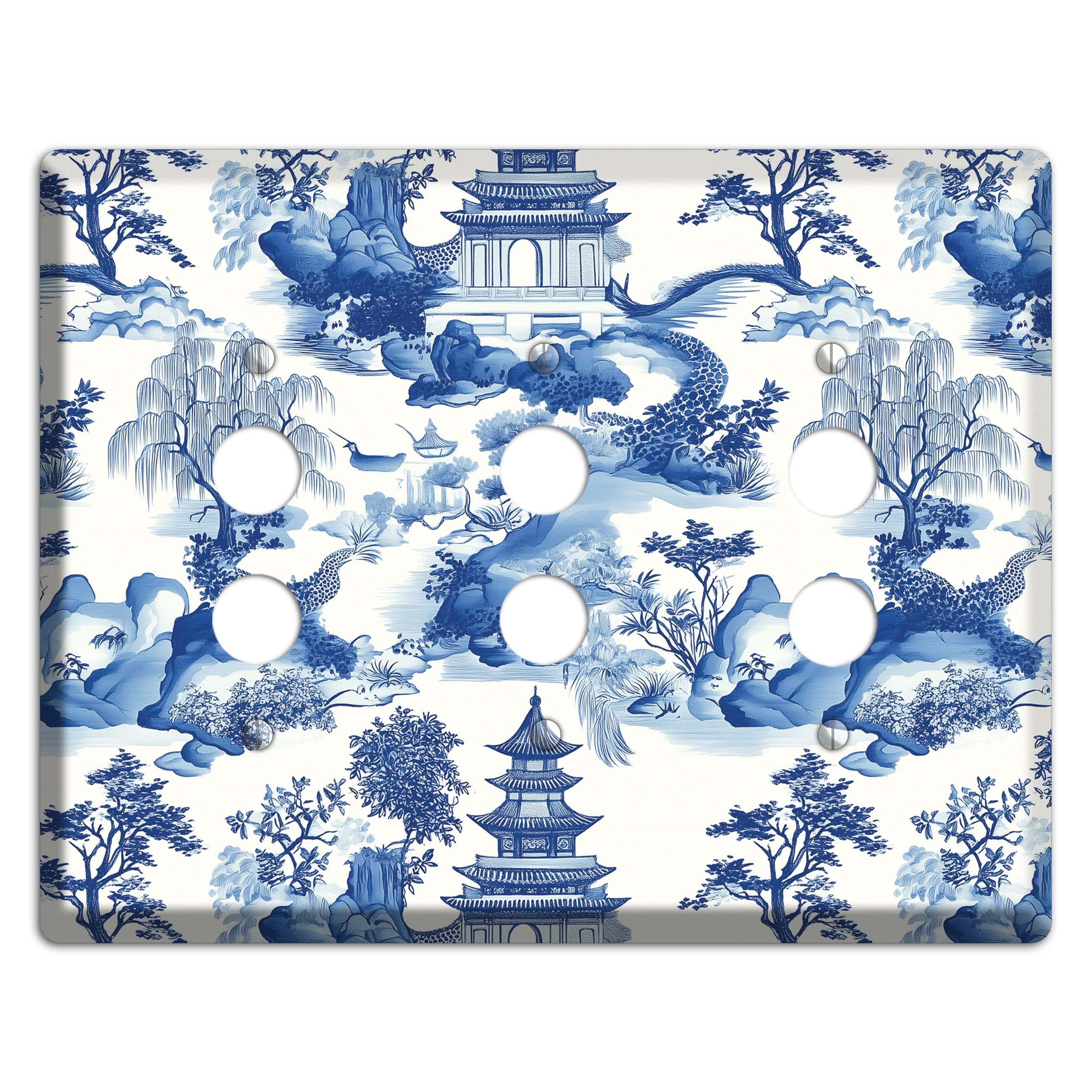 Willow & Pagoda 3 Pushbutton Wallplate