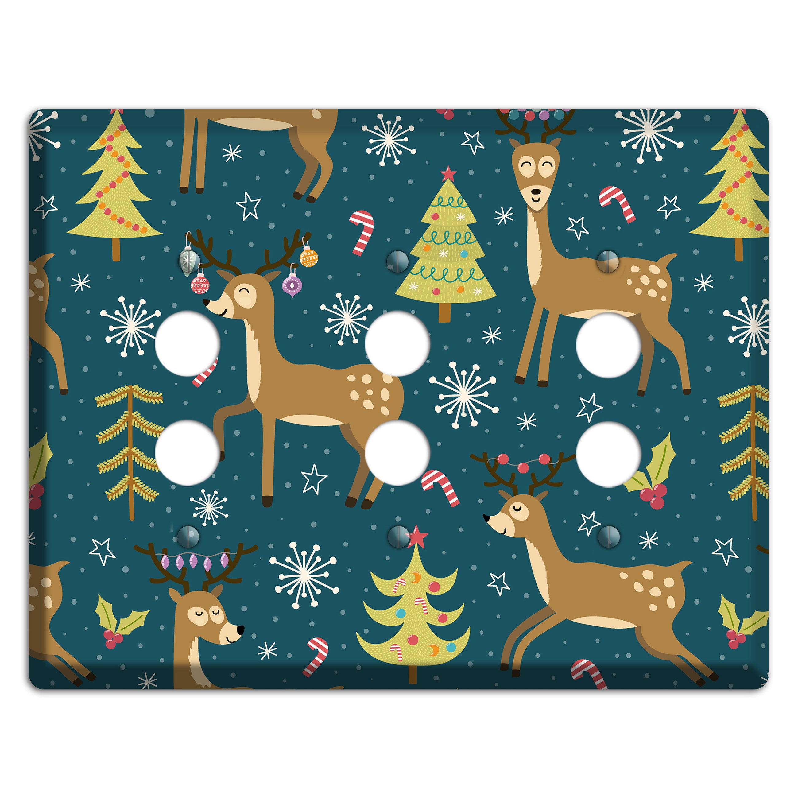 Reindeer Parade (Teal) 3 Pushbutton Wallplate