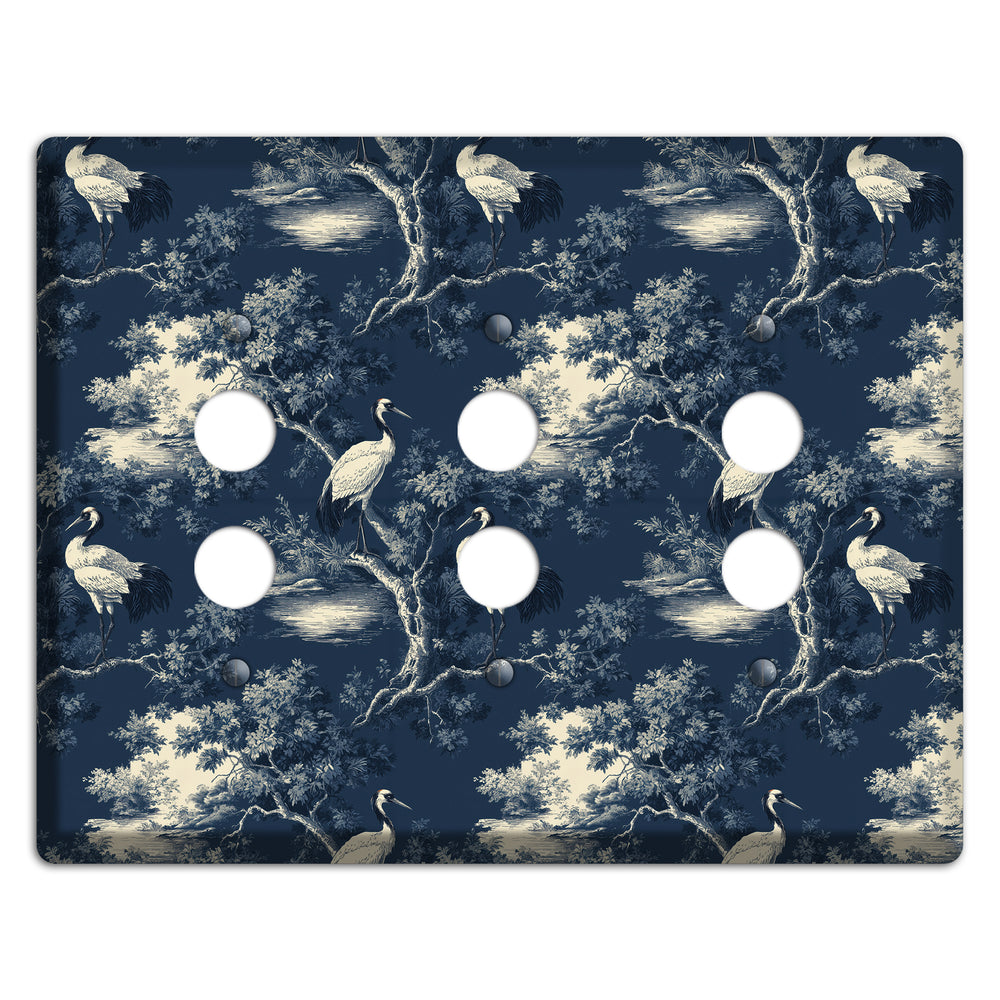 Midnight Crane Toile 3 Pushbutton Wallplate