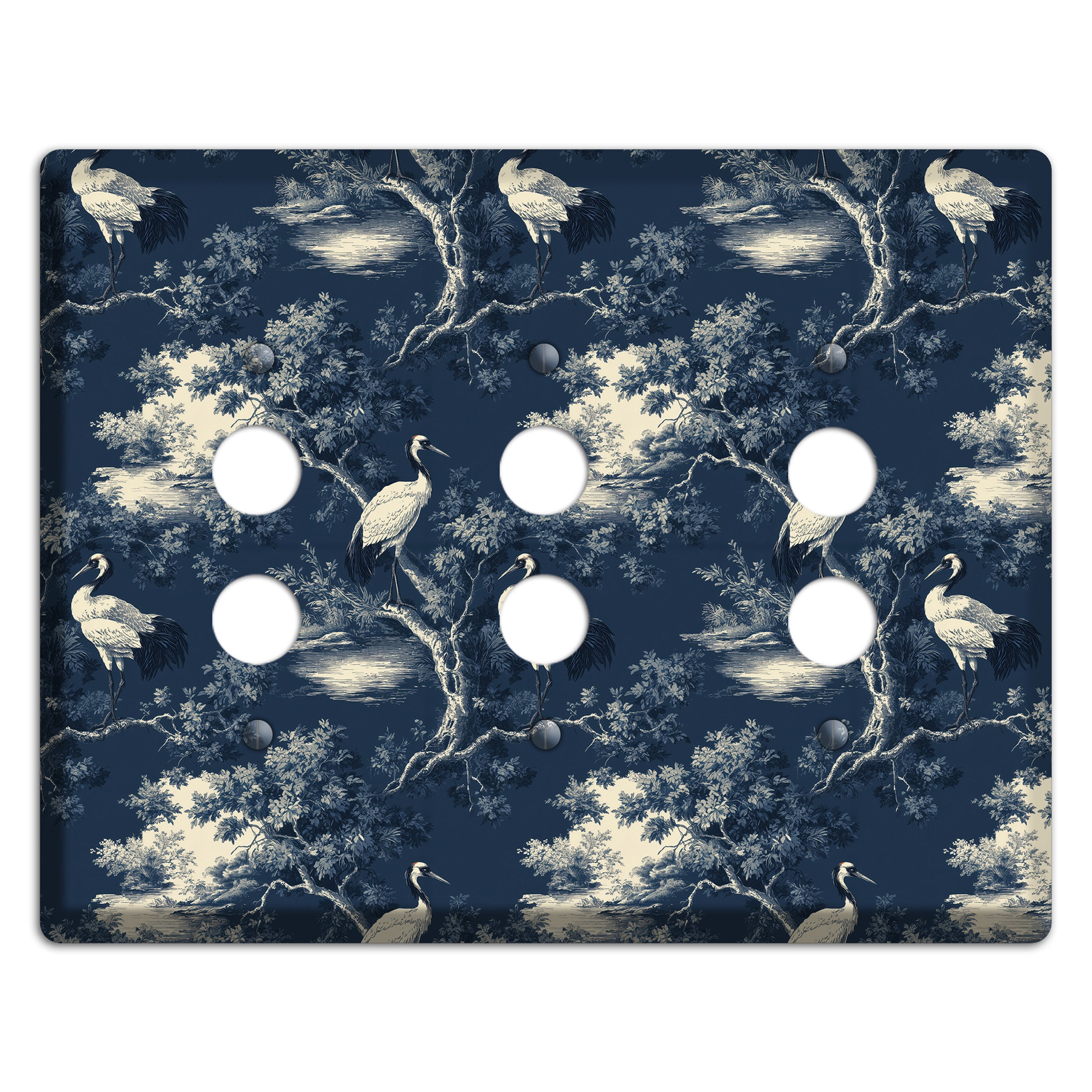 Midnight Crane Toile 3 Pushbutton Wallplate