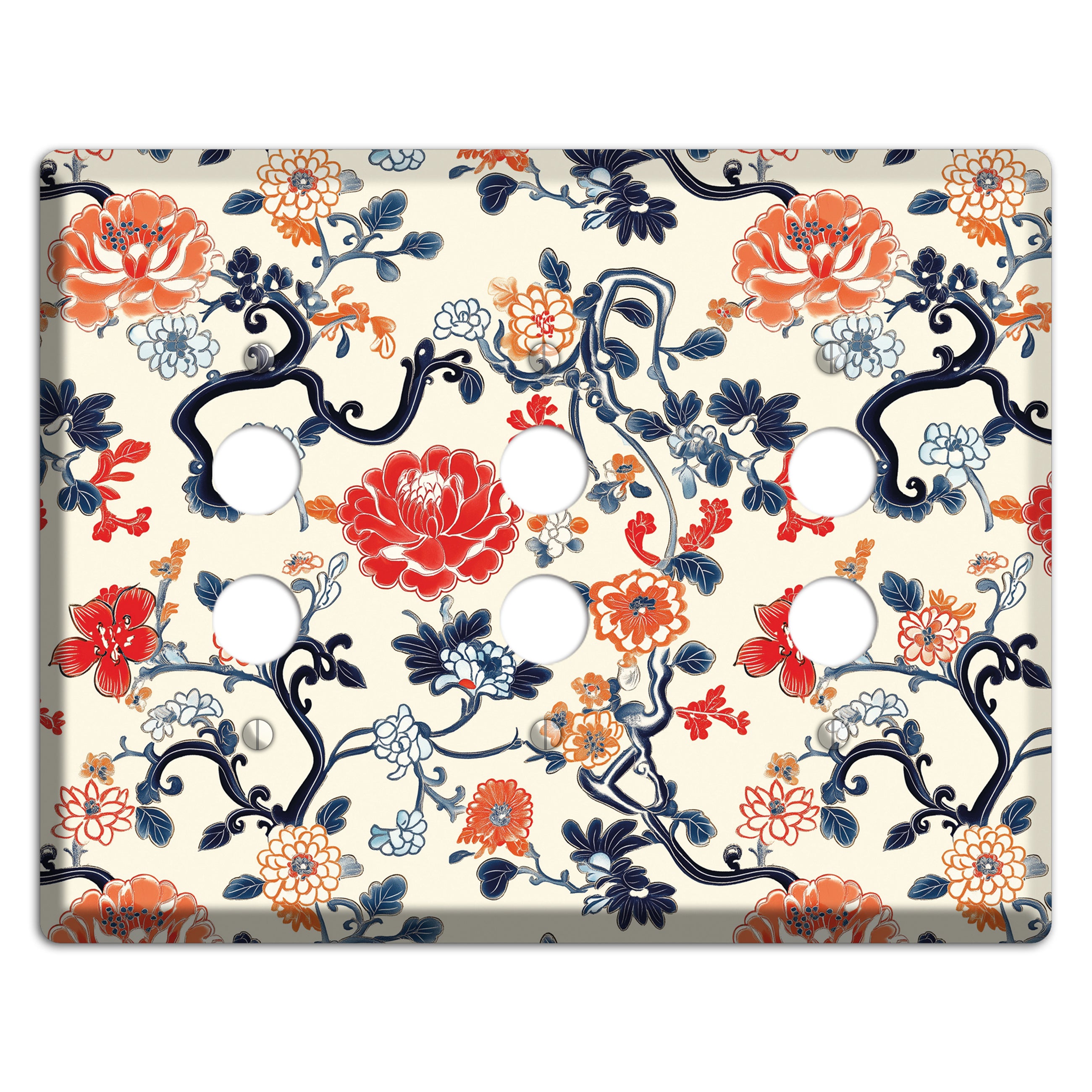 Crimson Garden Scroll 3 Pushbutton Wallplate