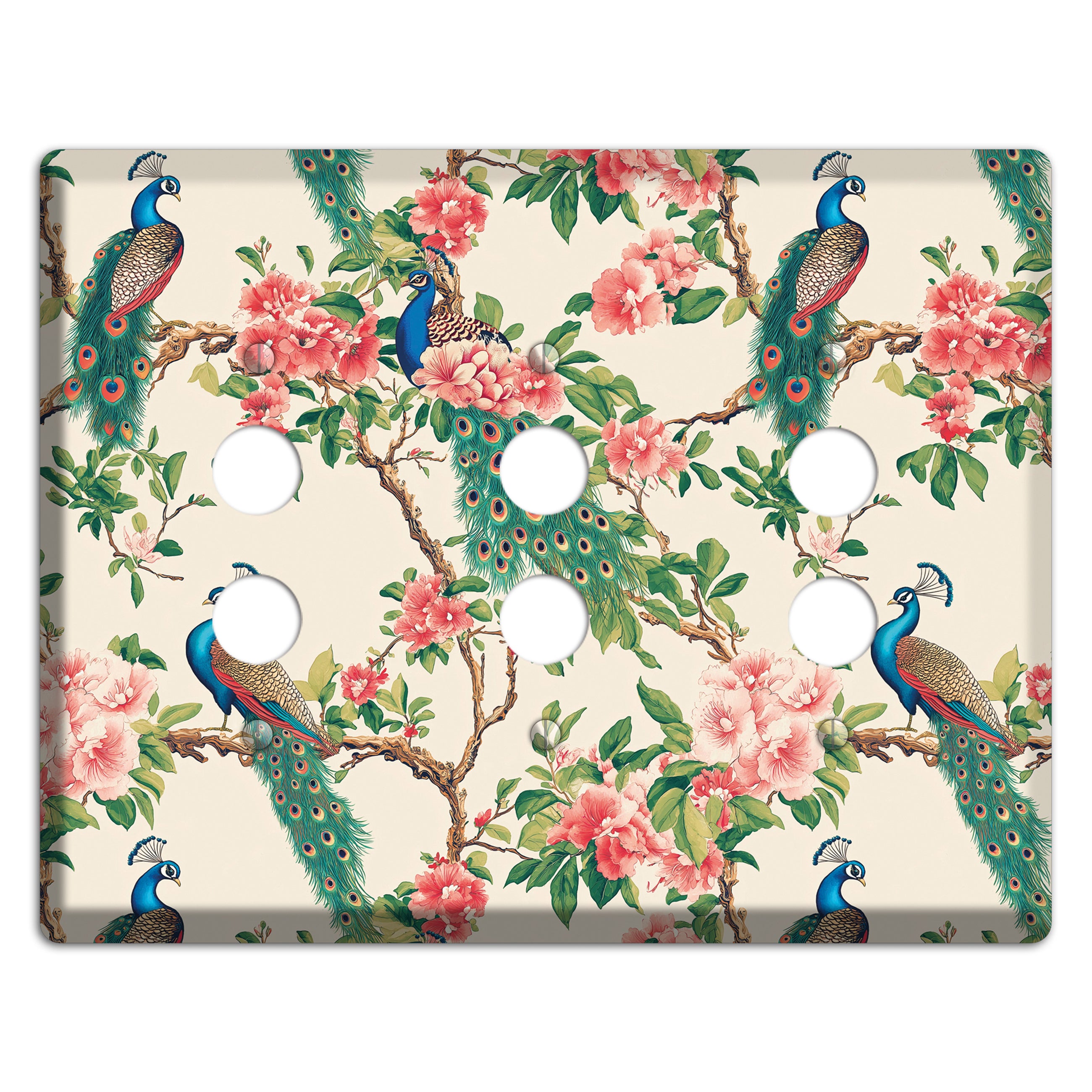 Peacock & Peony Court 3 Pushbutton Wallplate