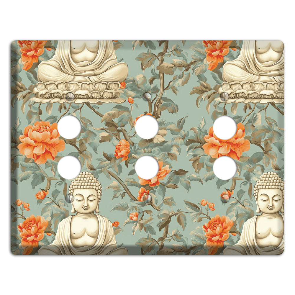 Lotus & Peony 3 Pushbutton Wallplate
