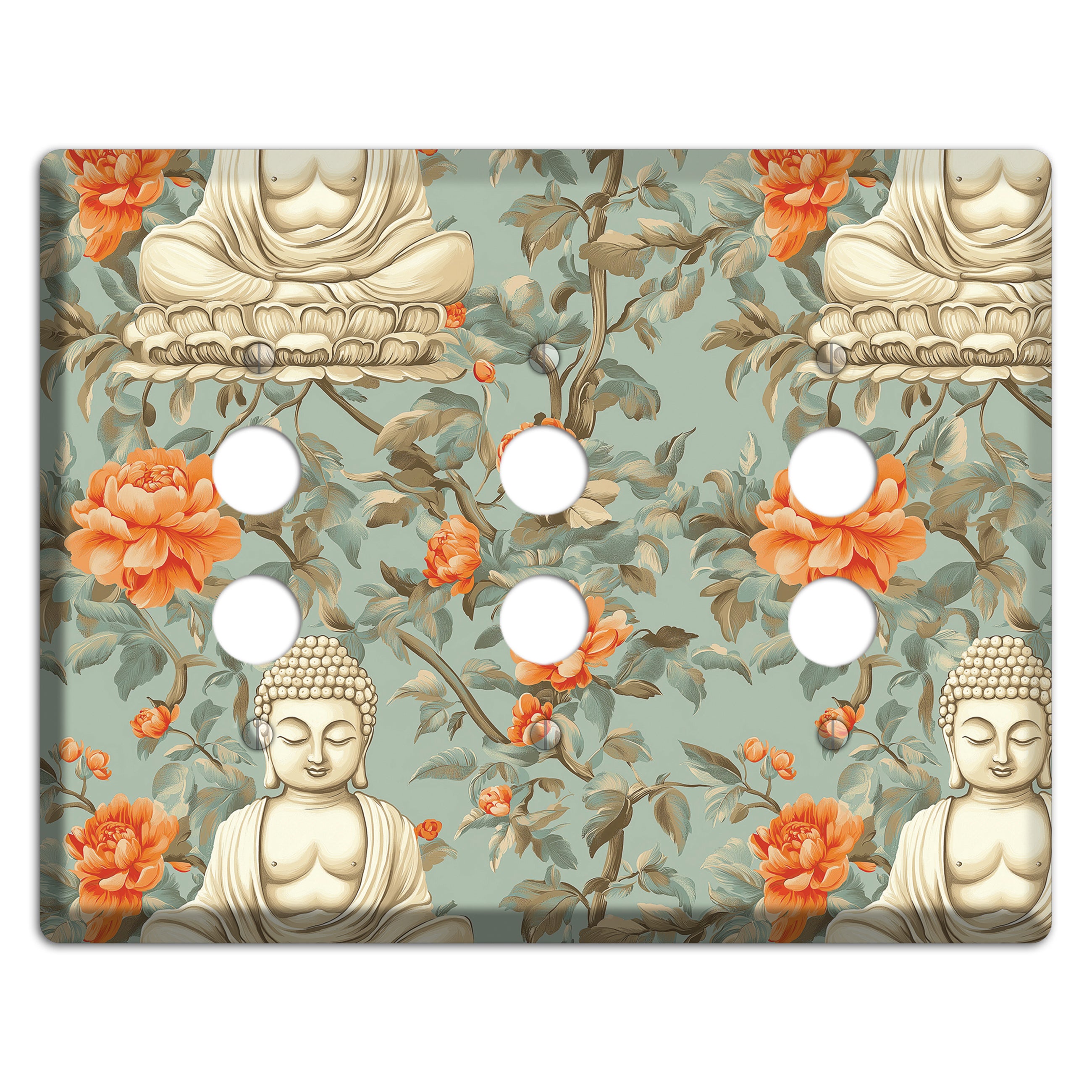 Lotus & Peony 3 Pushbutton Wallplate