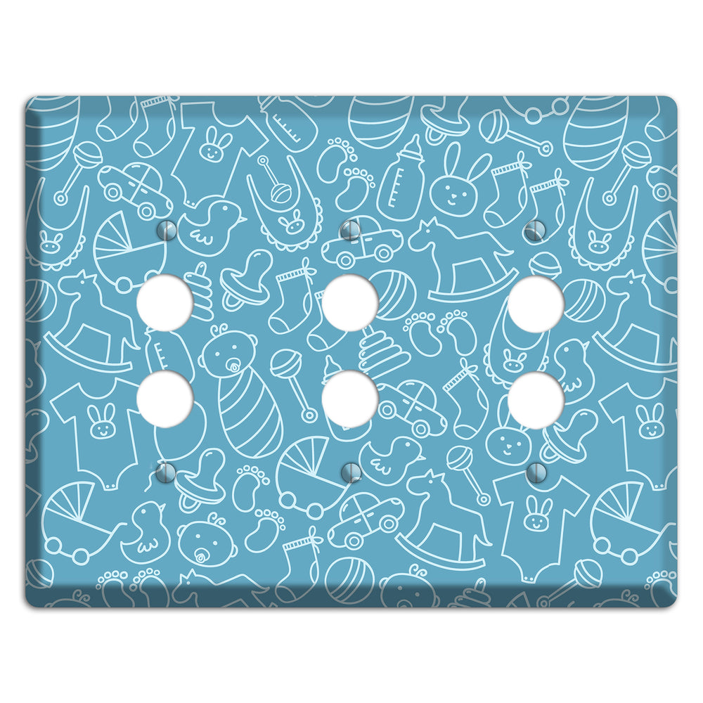 Line Art Baby Blue 3 Pushbutton Wallplate