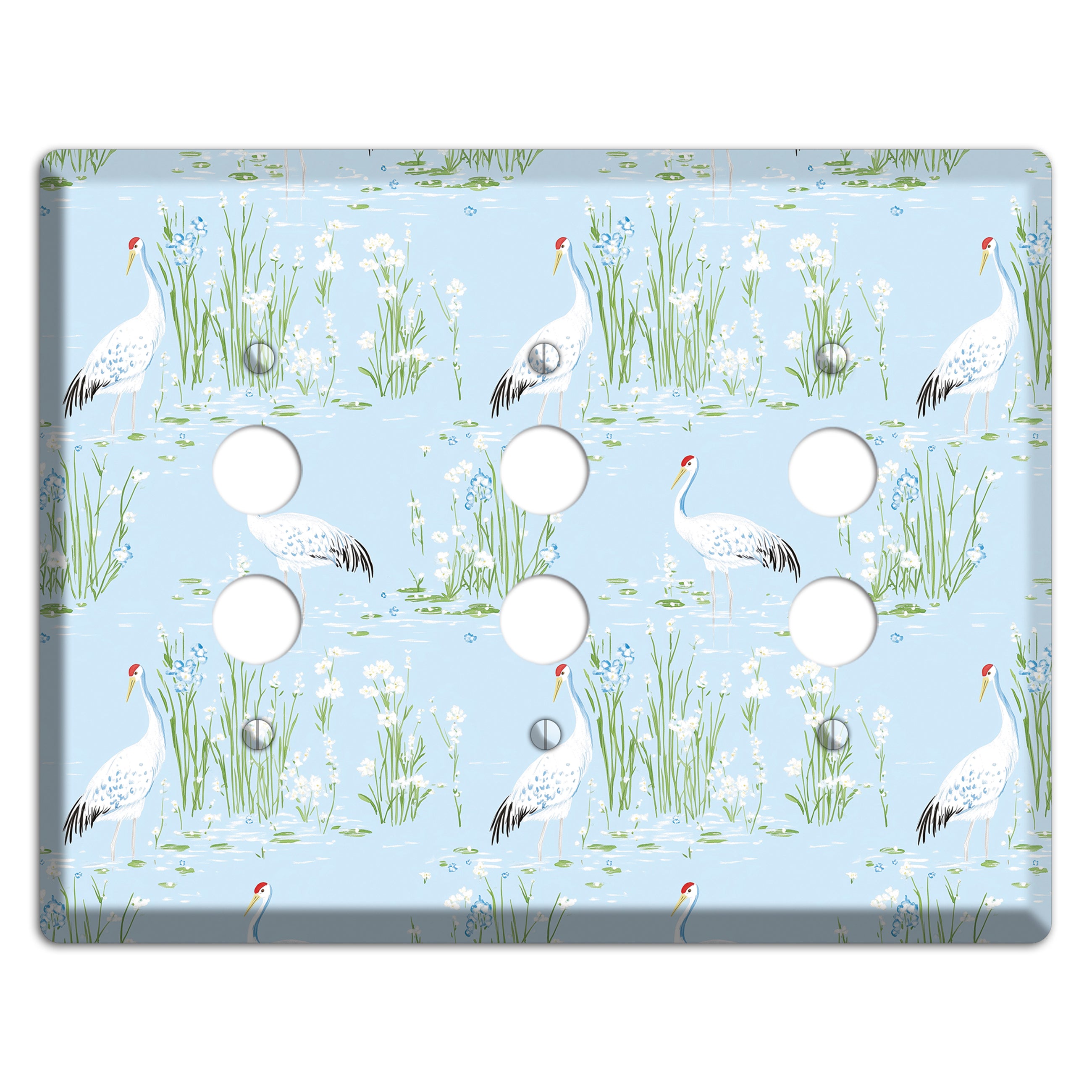 Azure Crane Sanctuary 3 Pushbutton Wallplate