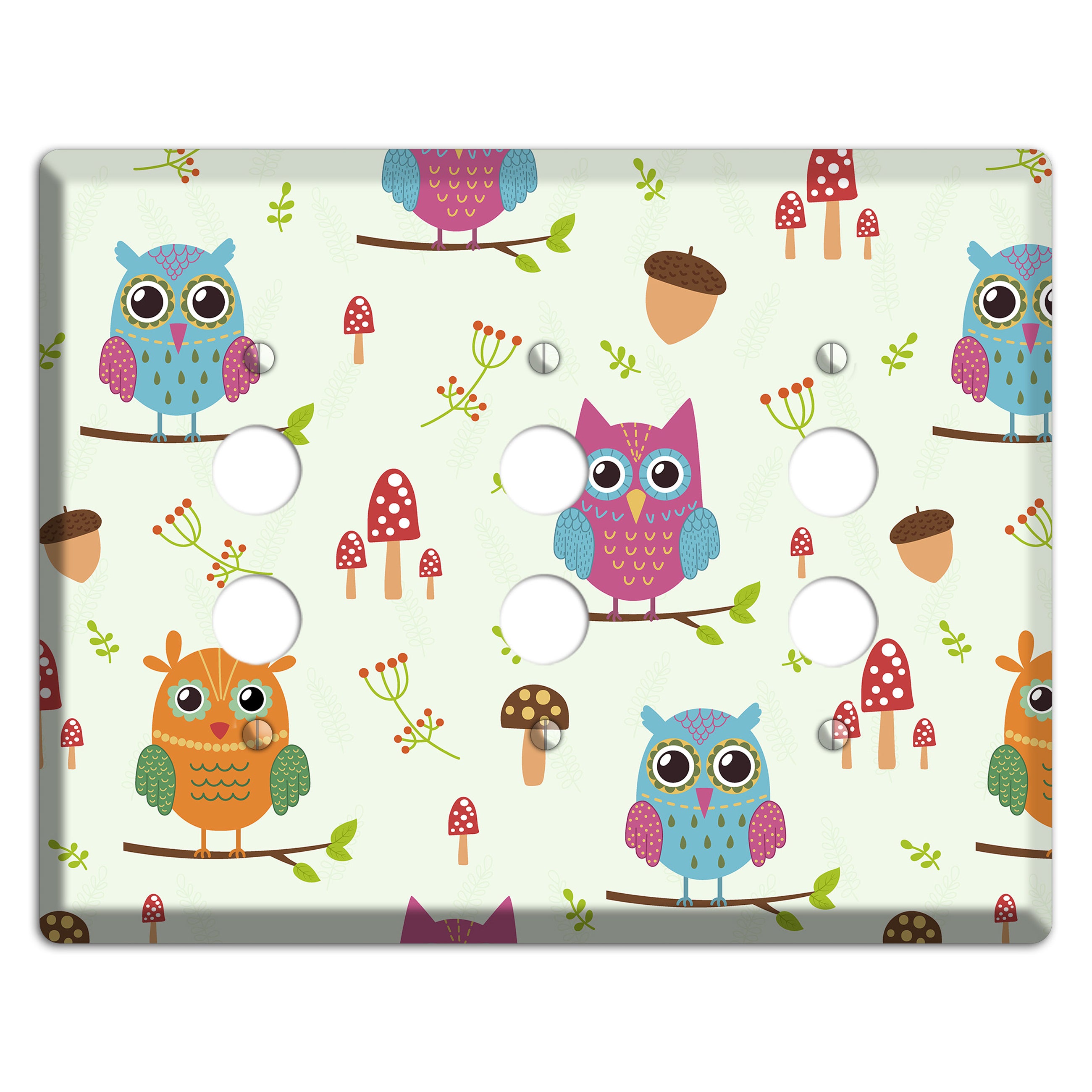 Forest Owls (Mint) 3 Pushbutton Wallplate
