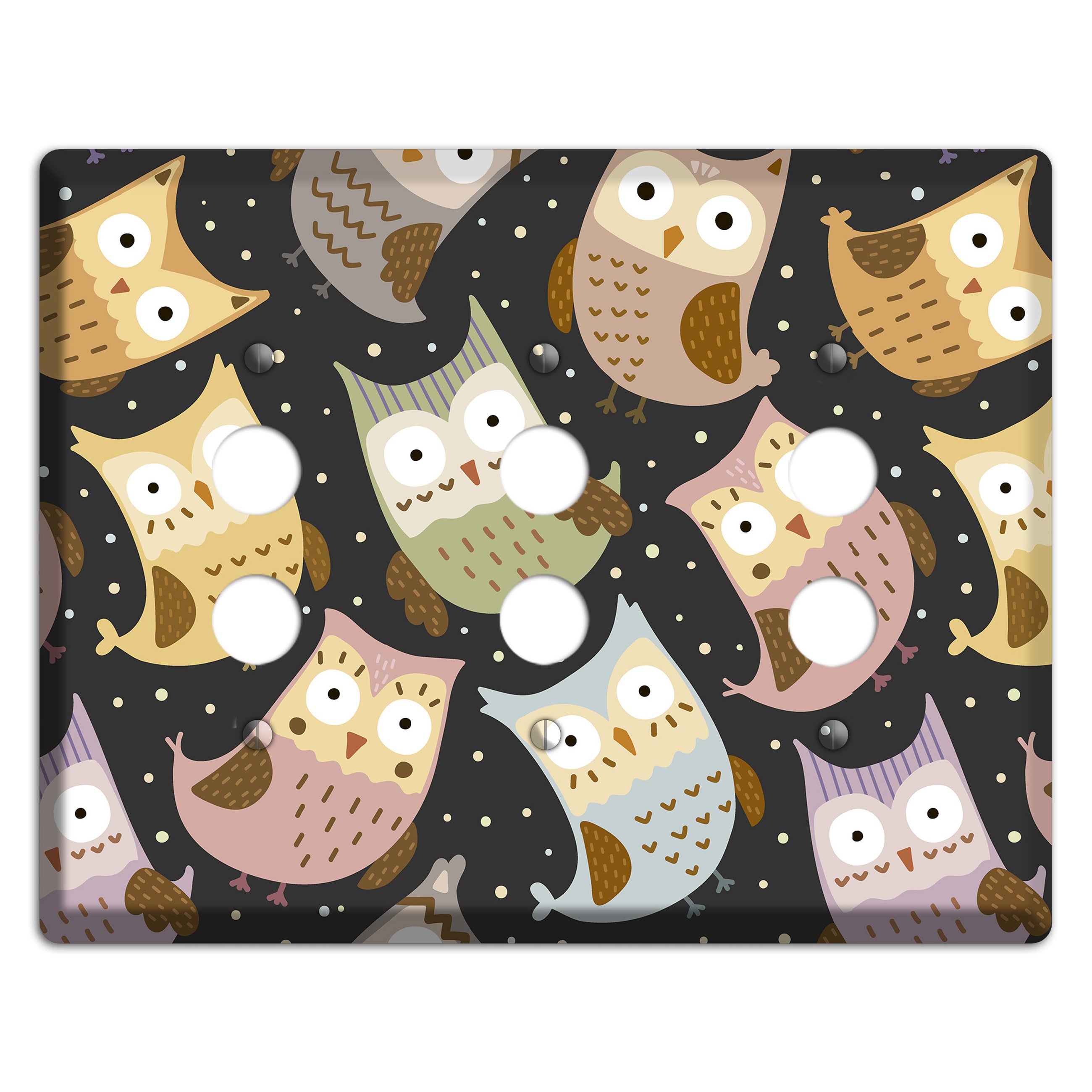 Sleepy Owls (Charcoal) 3 Pushbutton Wallplate