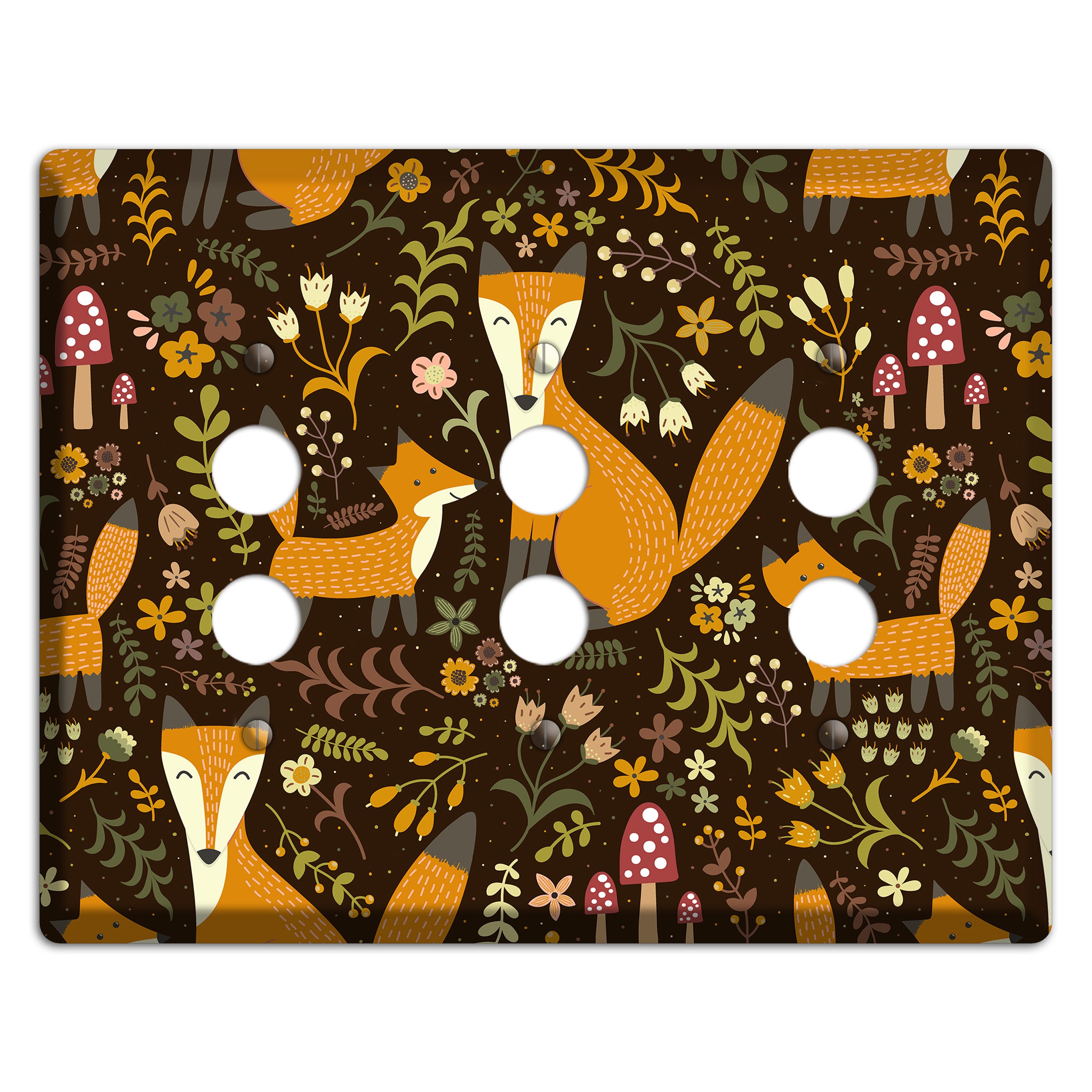 Fox Garden (Chocolate) 3 Pushbutton Wallplate