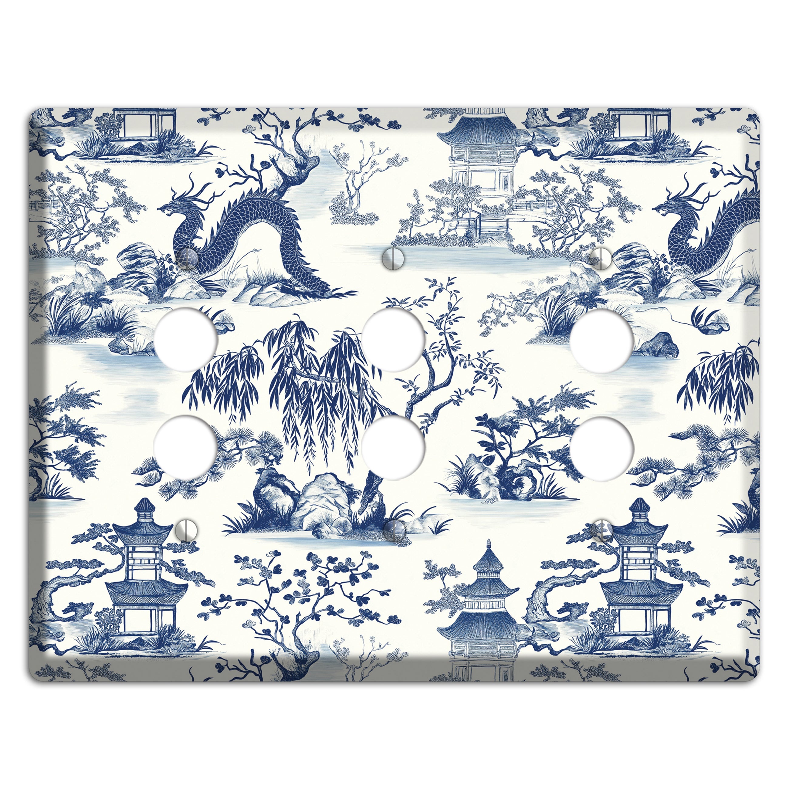 Dragon & Pagoda 3 Pushbutton Wallplate