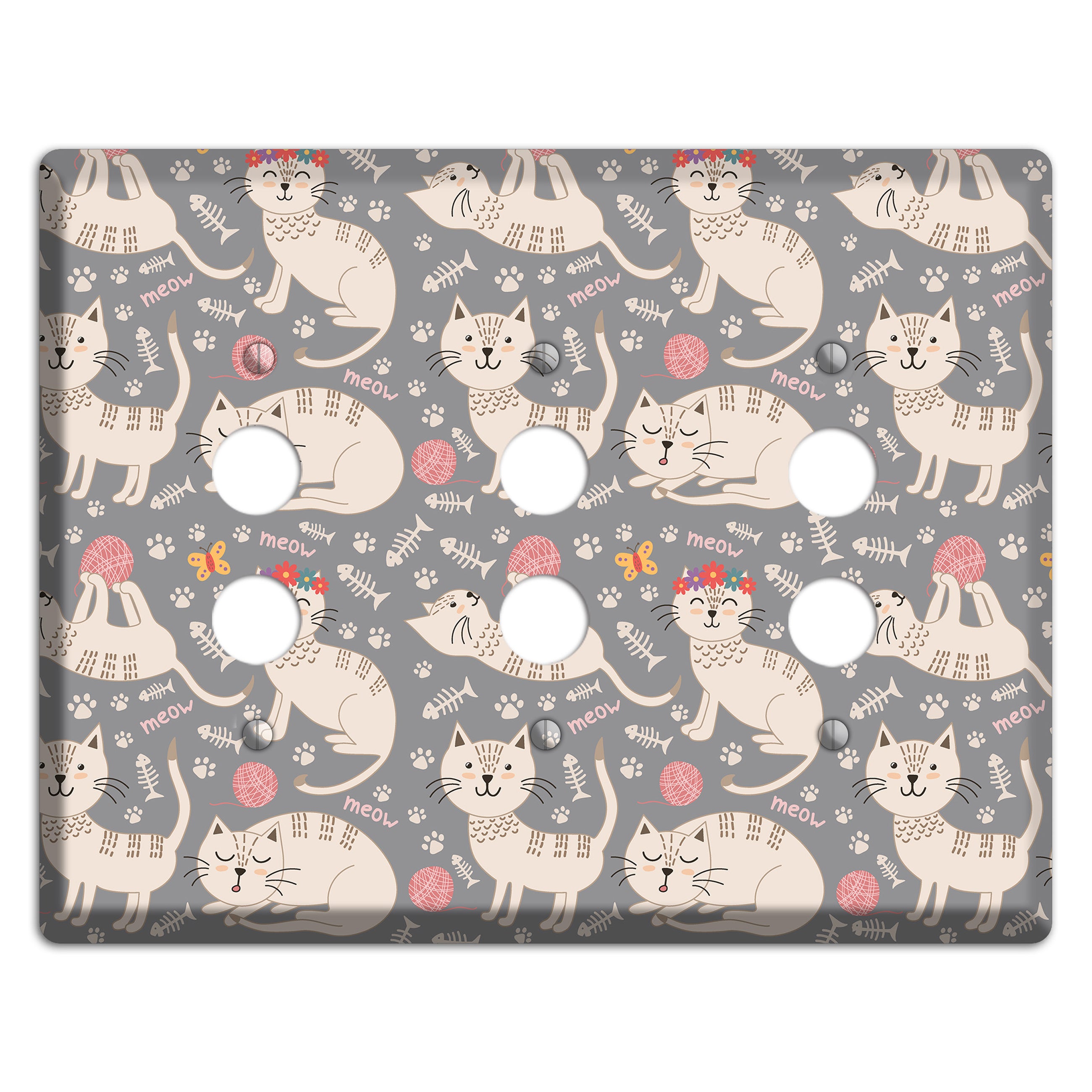 Meow Mix (Gray) 3 Pushbutton Wallplate