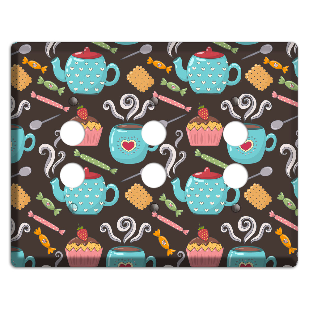 Sweet Tea Party (Brown) 3 Pushbutton Wallplate