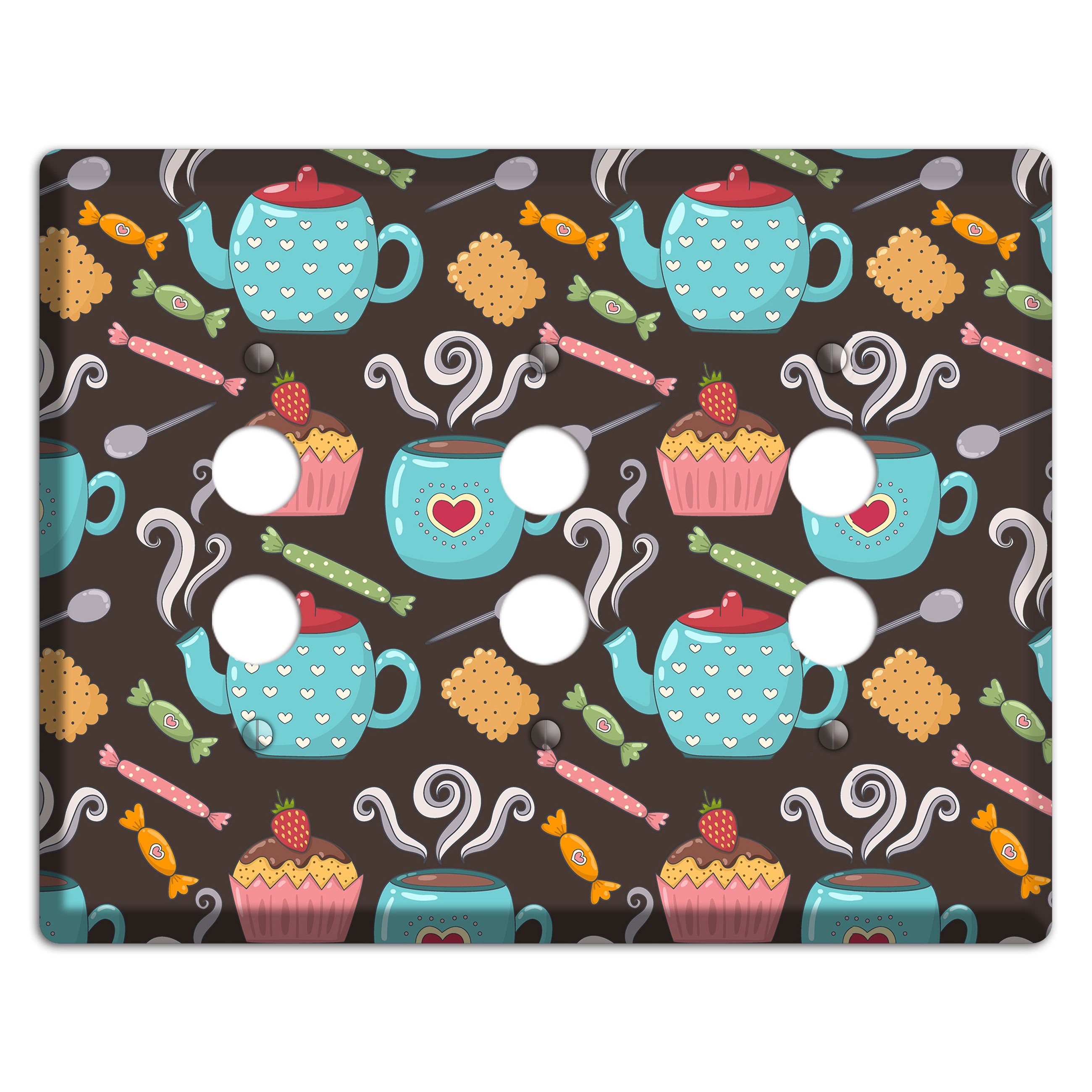 Sweet Tea Party (Brown) 3 Pushbutton Wallplate