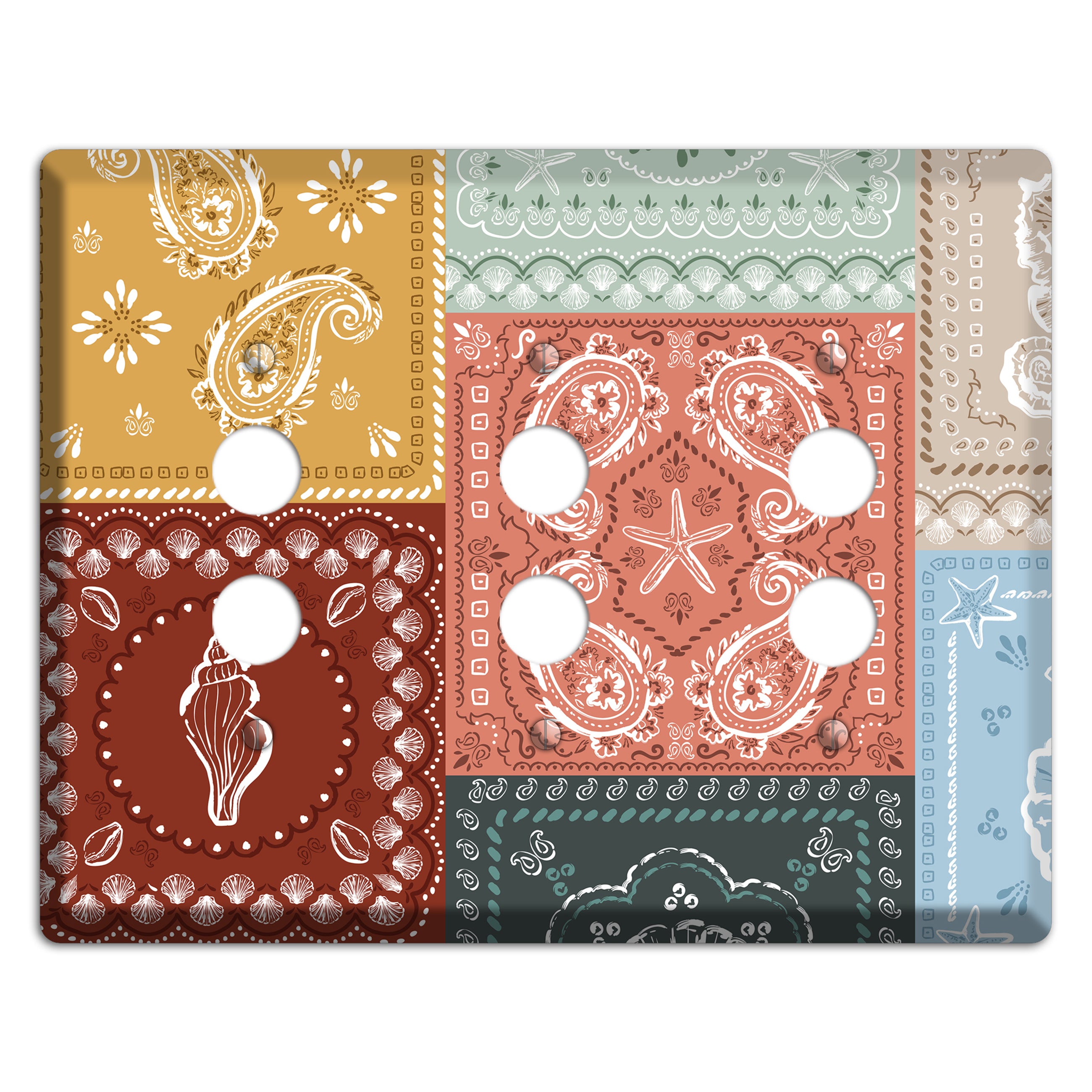 Patchwork Shore Reverie 3 Pushbutton Wallplate