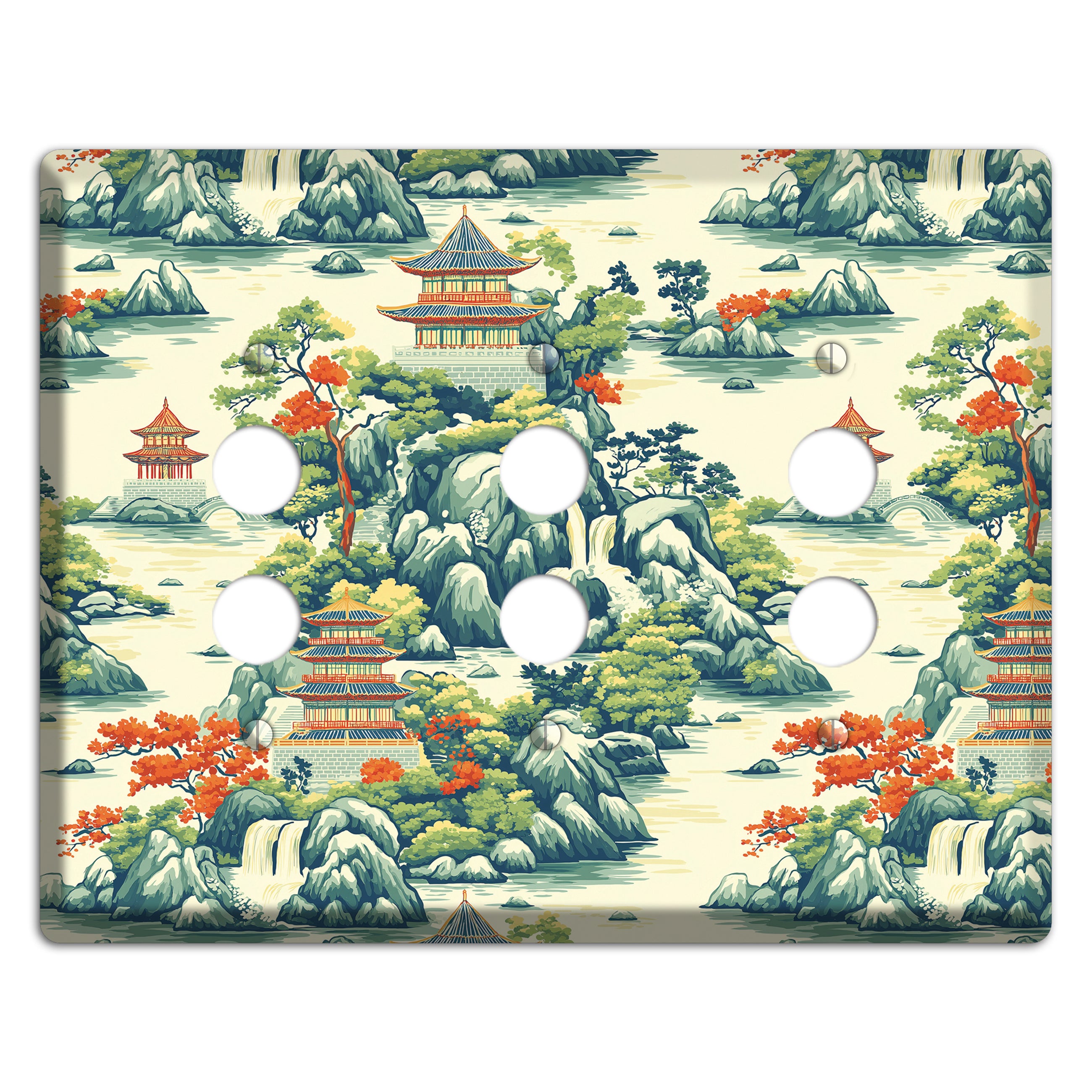 Cascade & Pagoda 3 Pushbutton Wallplate
