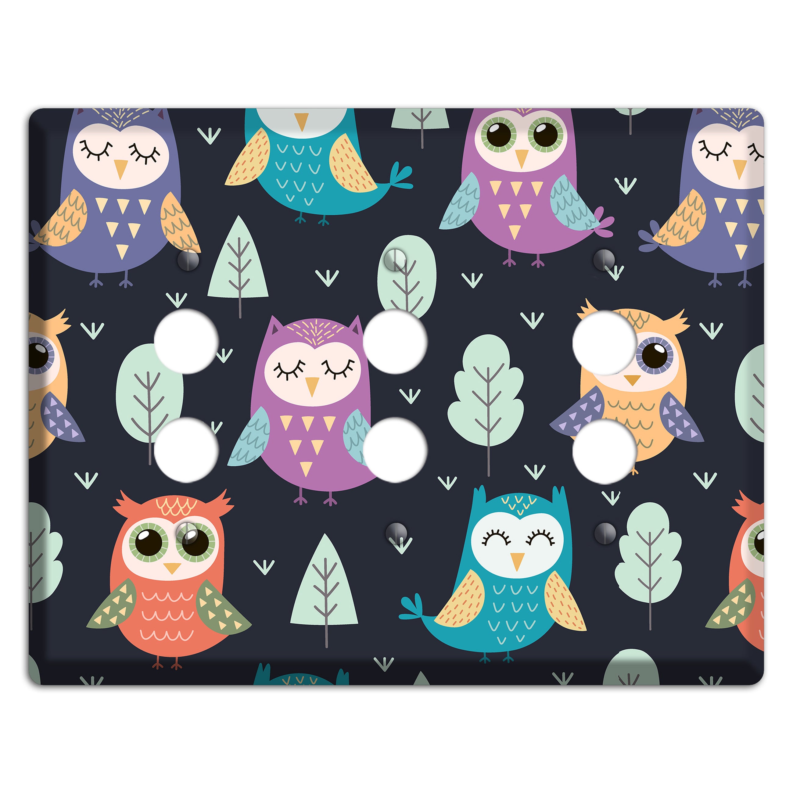 Dreamy Owls (Navy) 3 Pushbutton Wallplate