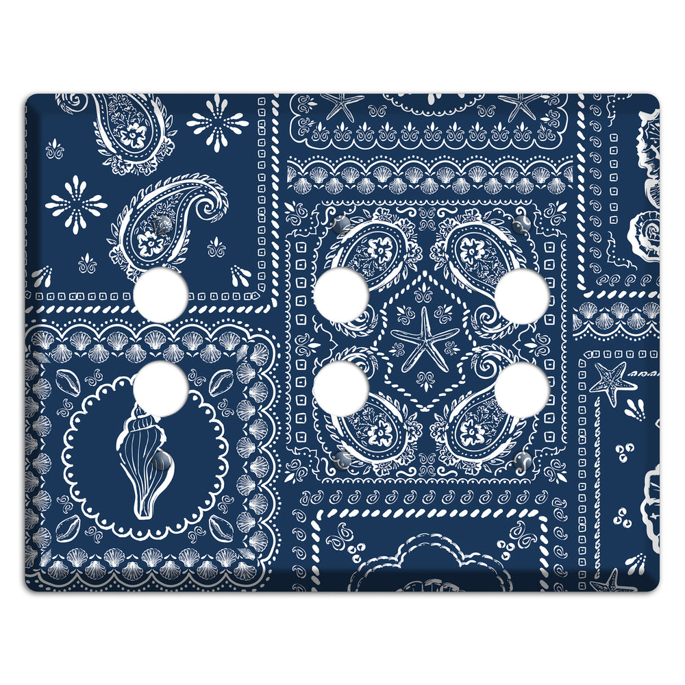 Navy Paisley Patchwork 3 Pushbutton Wallplate