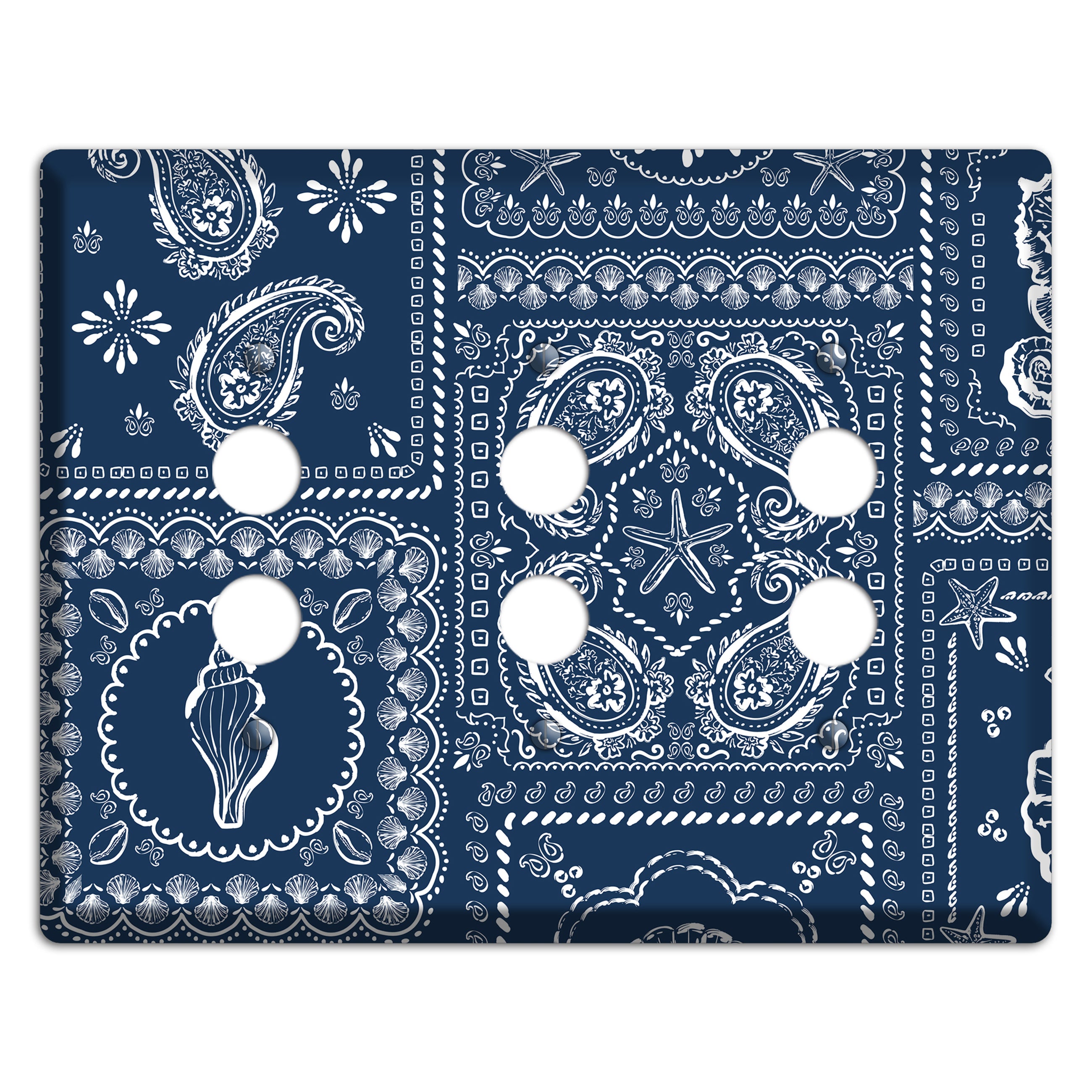 Navy Paisley Patchwork 3 Pushbutton Wallplate