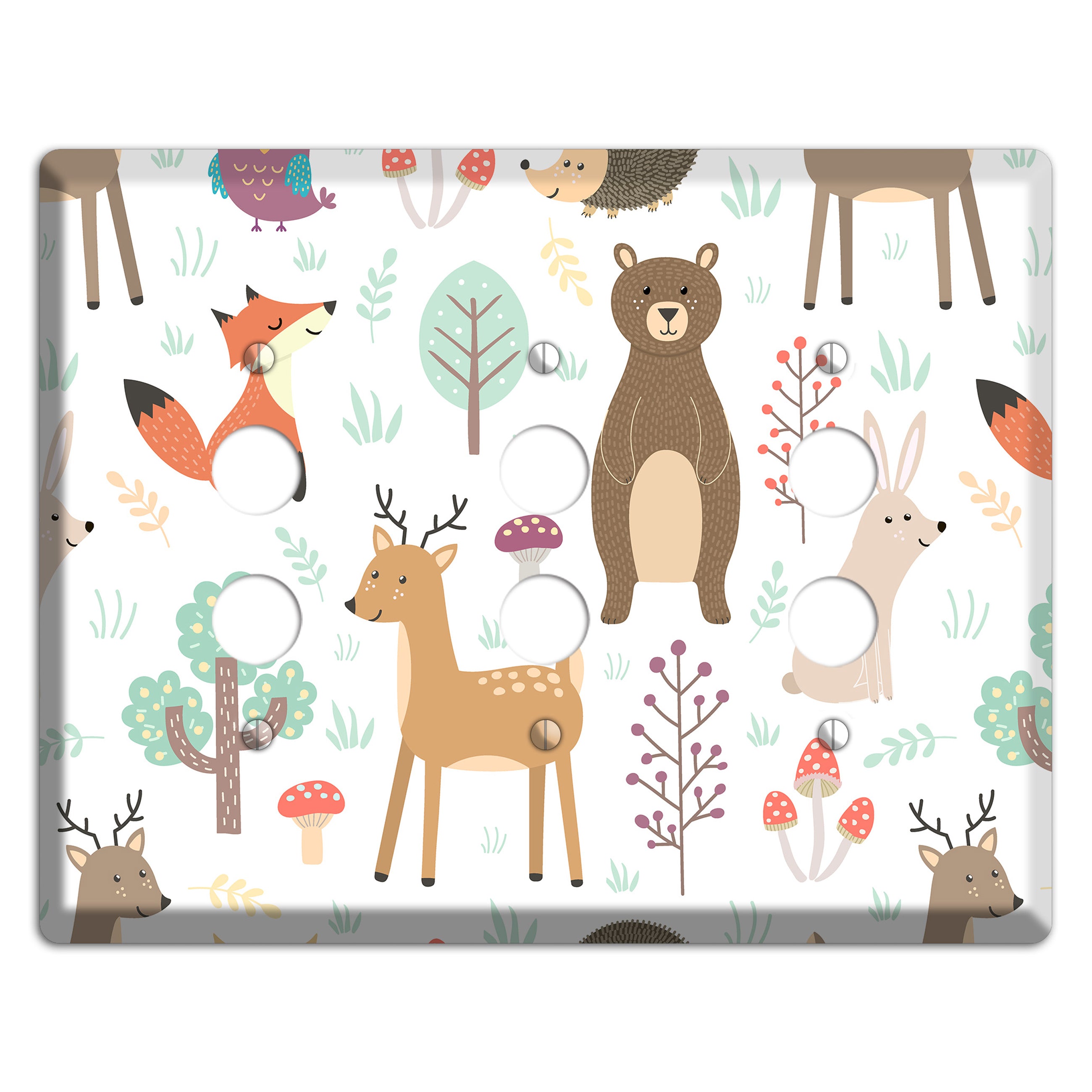 Woodland Friends (White) 3 Pushbutton Wallplate