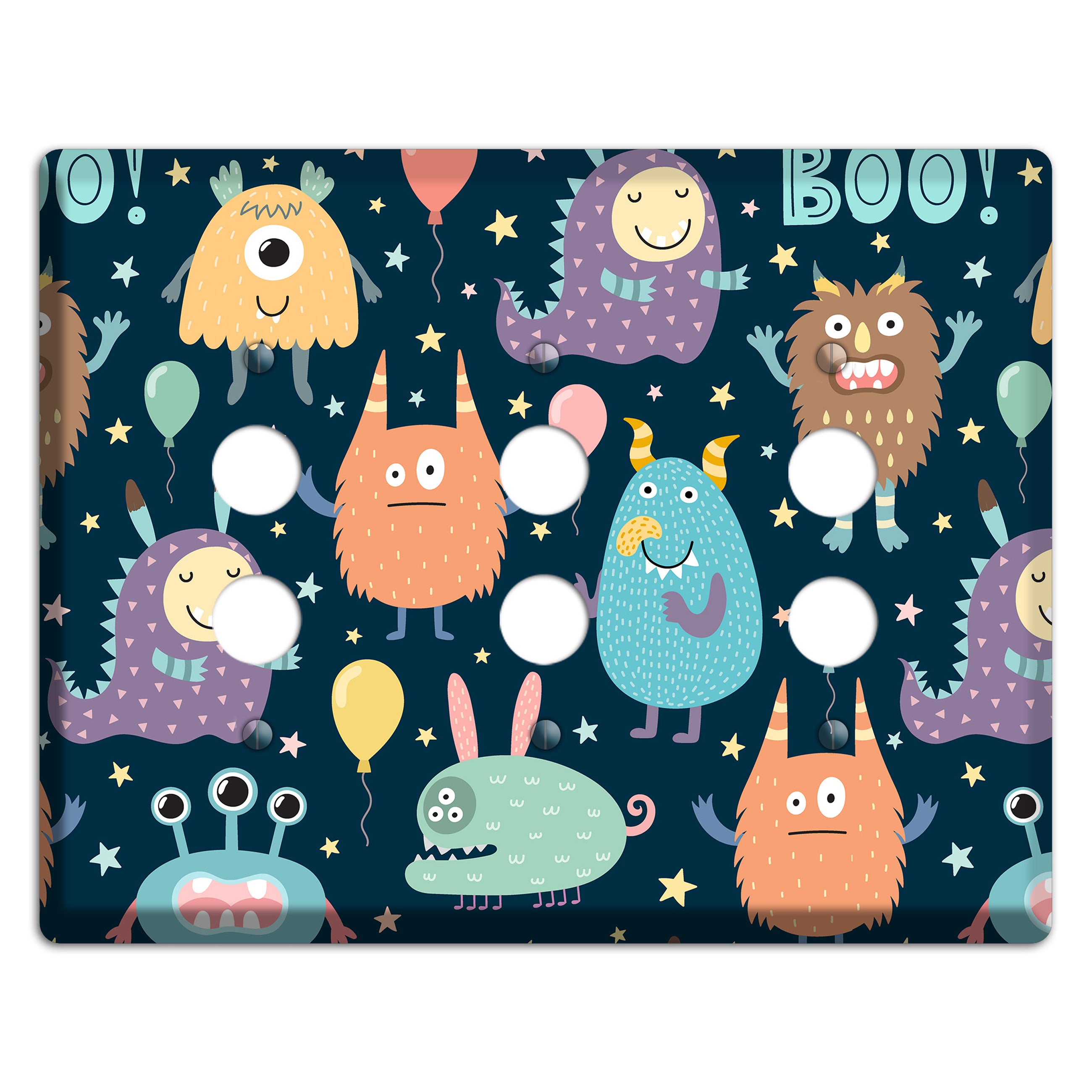 Monster Parade (Navy) 3 Pushbutton Wallplate