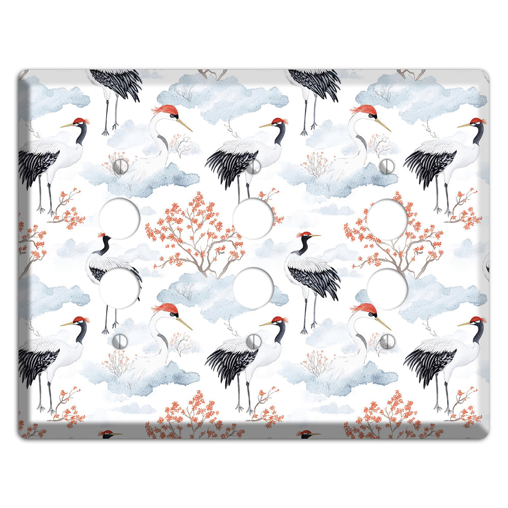 Crimson Crown Cranes 3 Pushbutton Wallplate