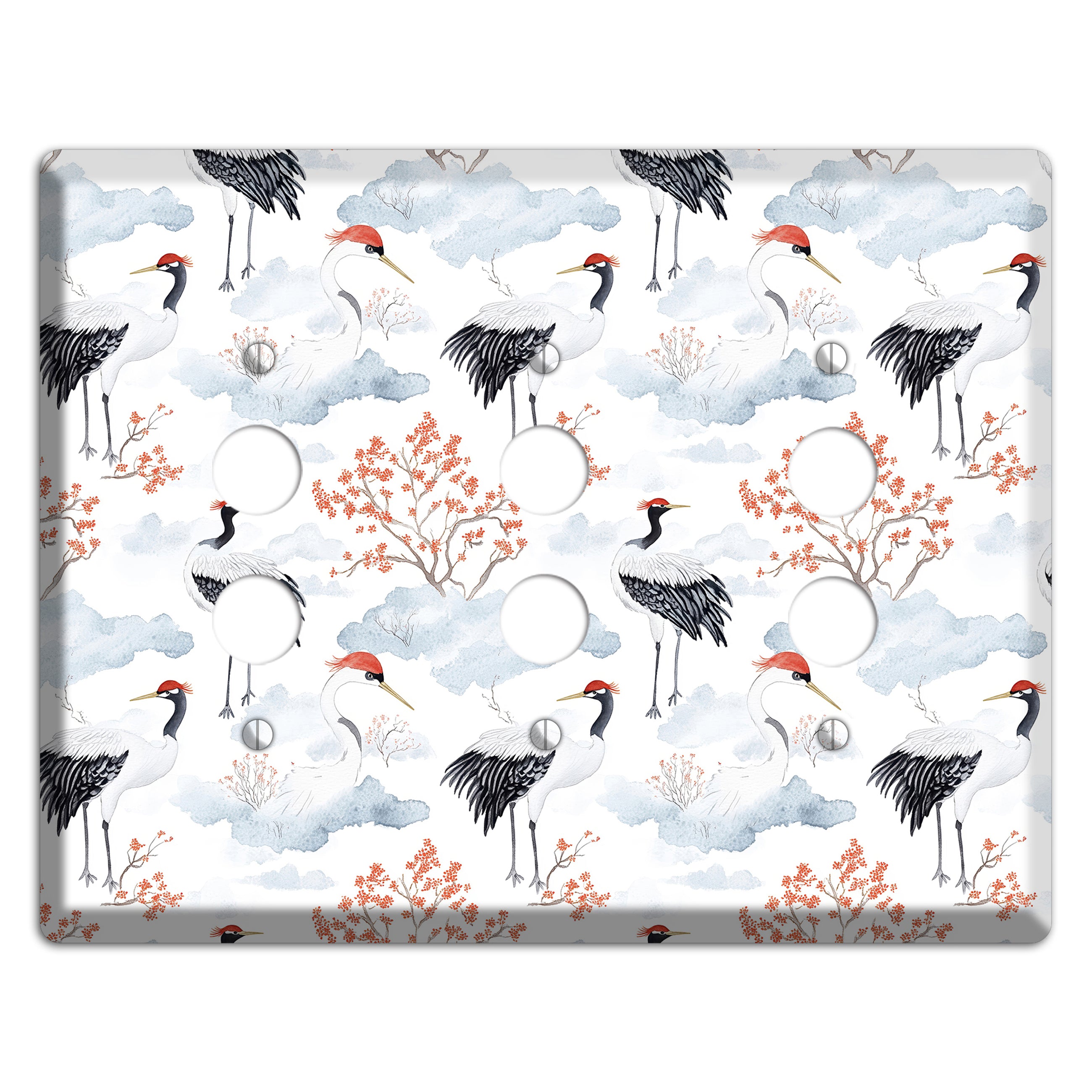 Crimson Crown Cranes 3 Pushbutton Wallplate