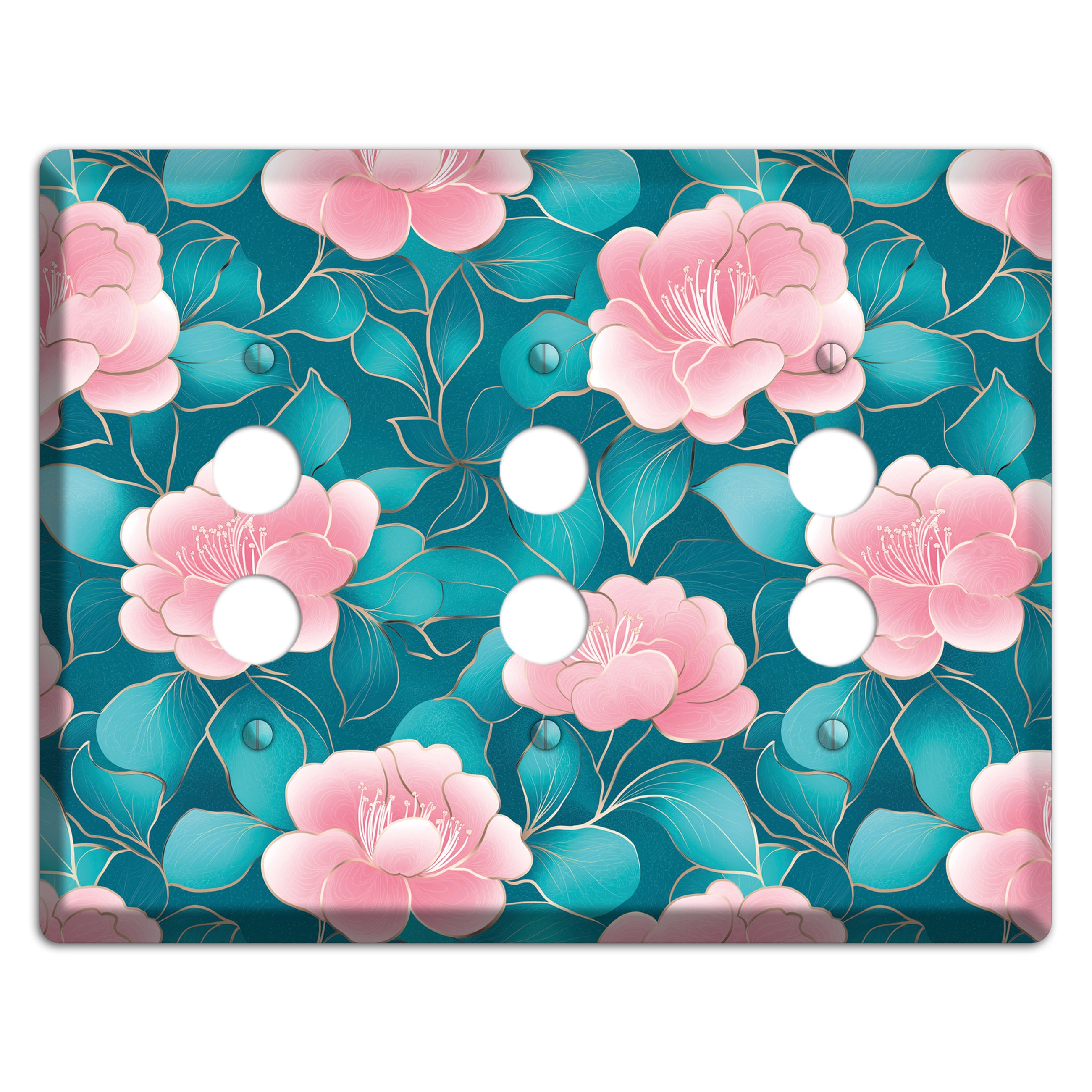 Teal Camellia Bloom 3 Pushbutton Wallplate
