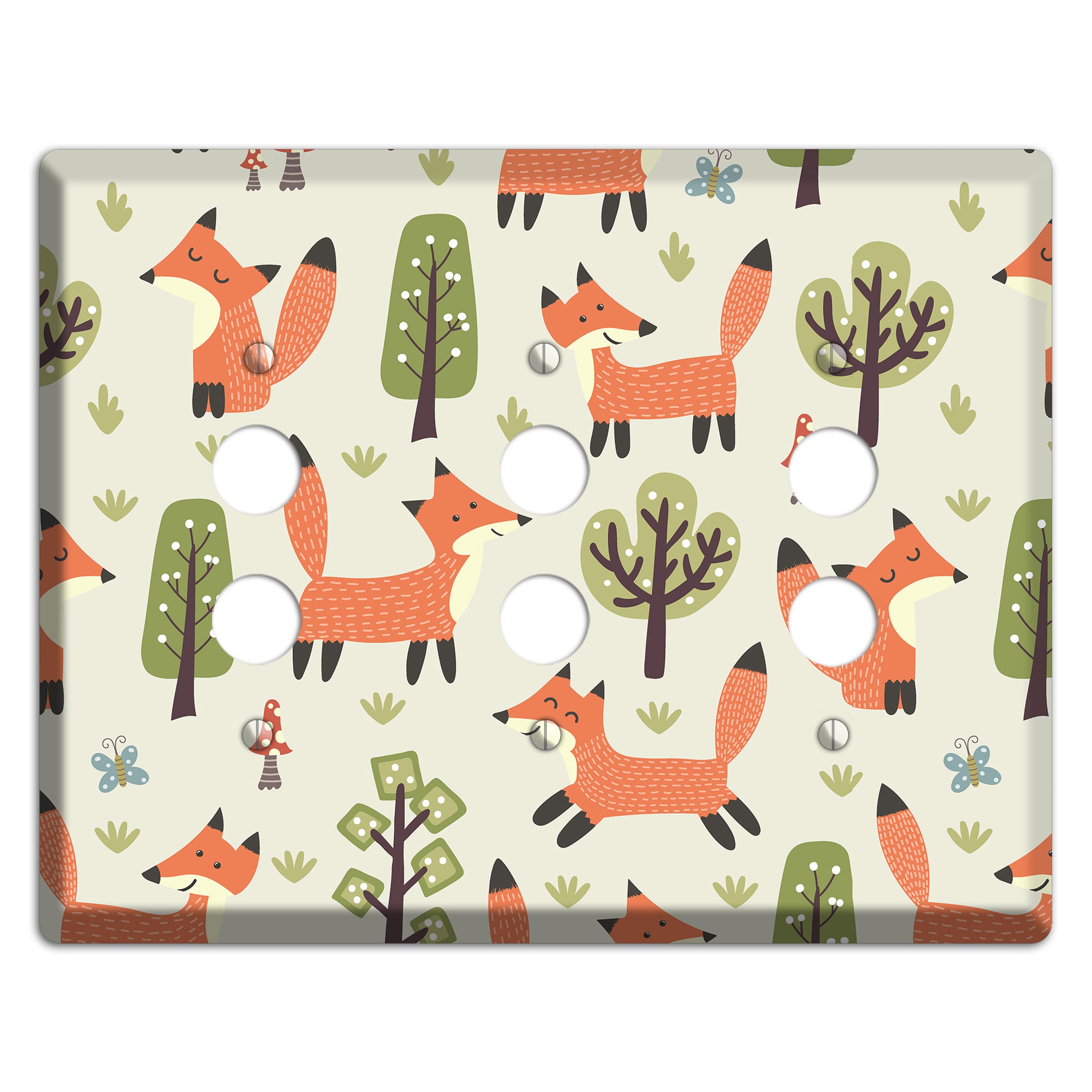Fox & Forest (Olive) 3 Pushbutton Wallplate