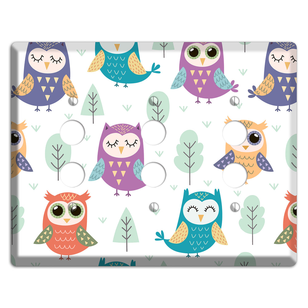Dreamy Owls (White) 3 Pushbutton Wallplate