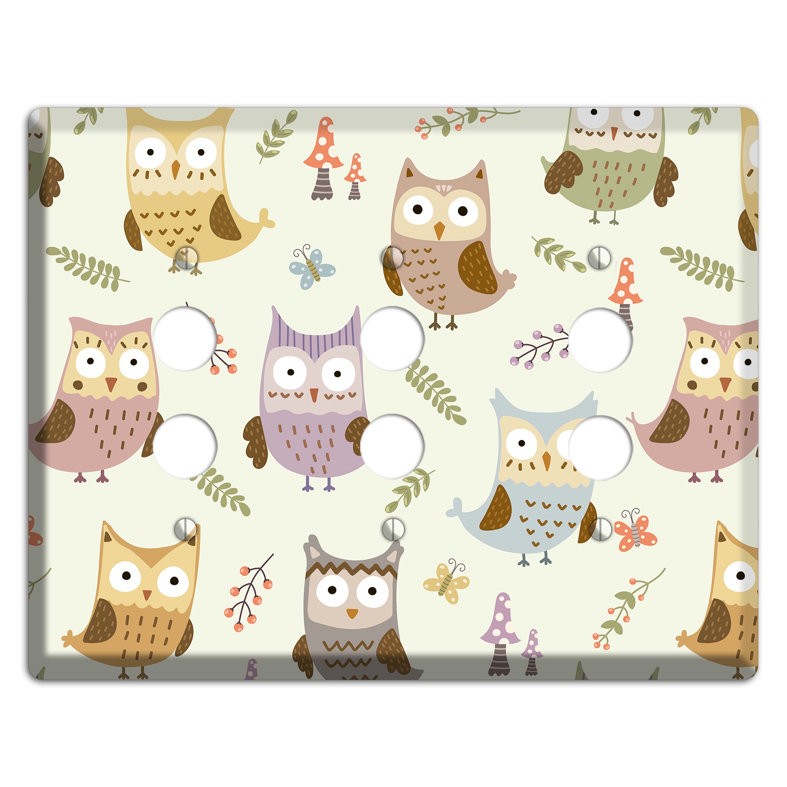 Sleepy Owls (Cream) 3 Pushbutton Wallplate