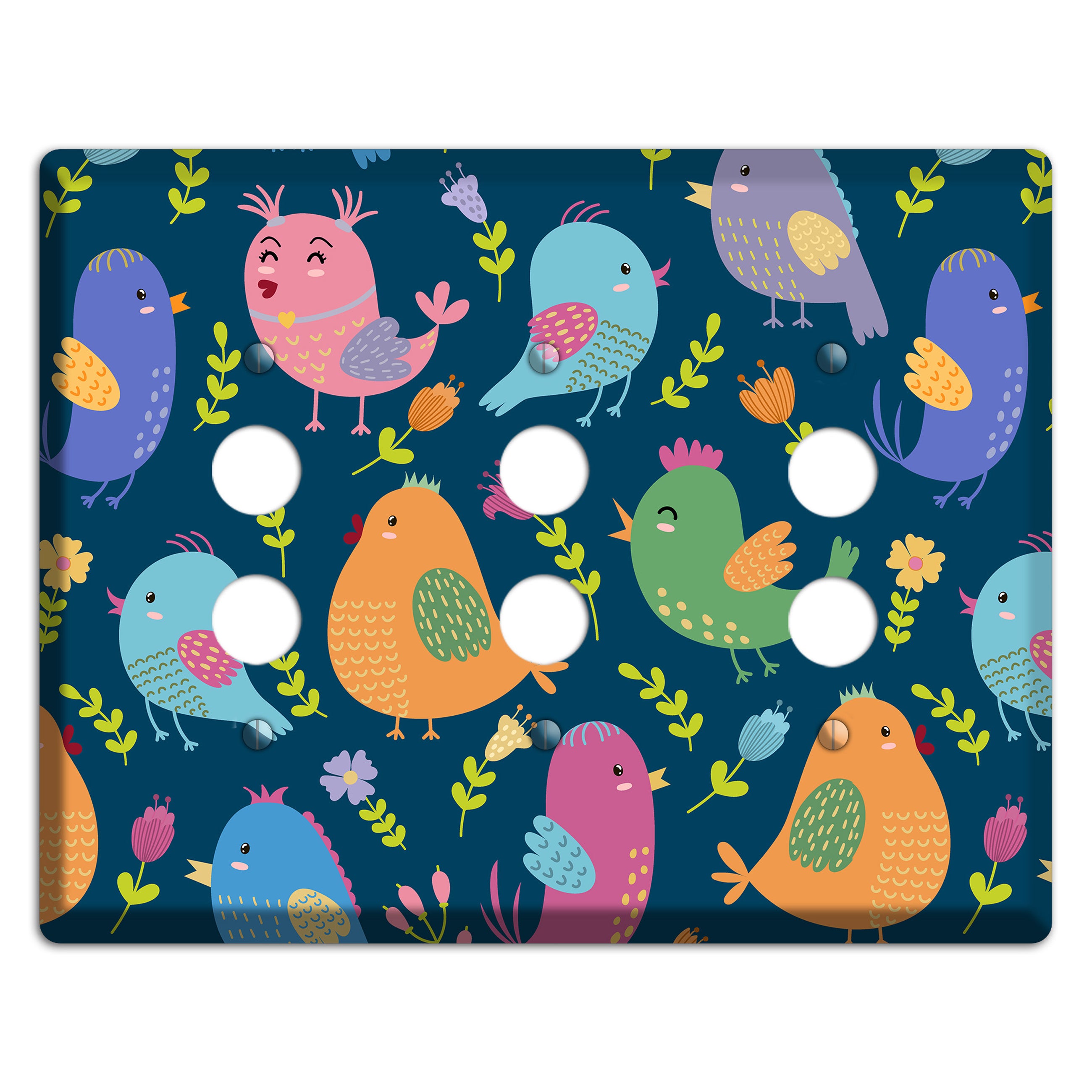 Jungle Chorus (Navy) 3 Pushbutton Wallplate