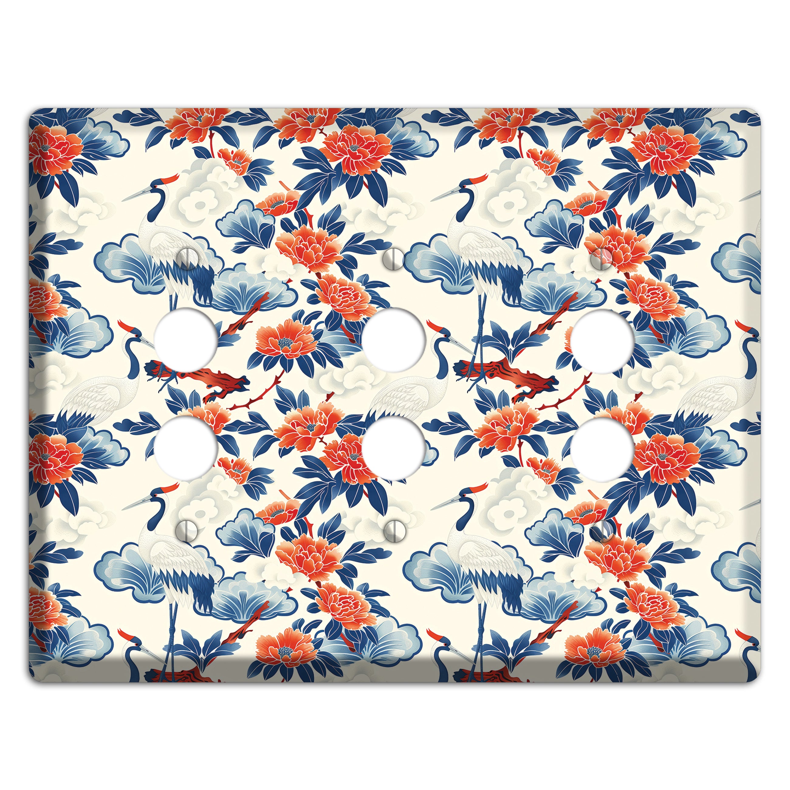 Peony & Crane Fete 3 Pushbutton Wallplate