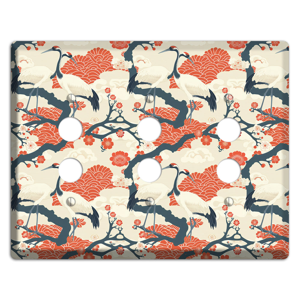 Vermillion Crane Court 3 Pushbutton Wallplate