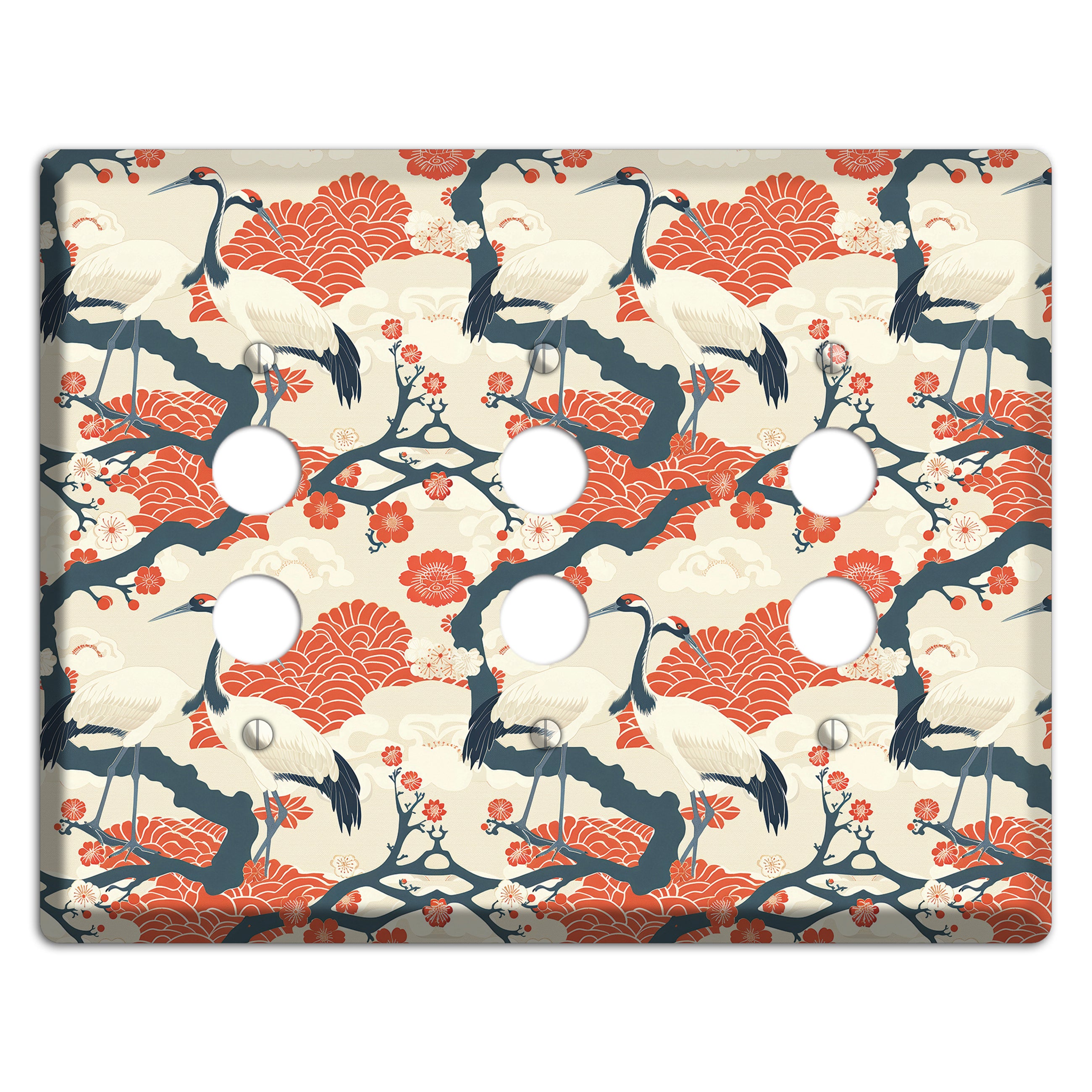 Vermillion Crane Court 3 Pushbutton Wallplate