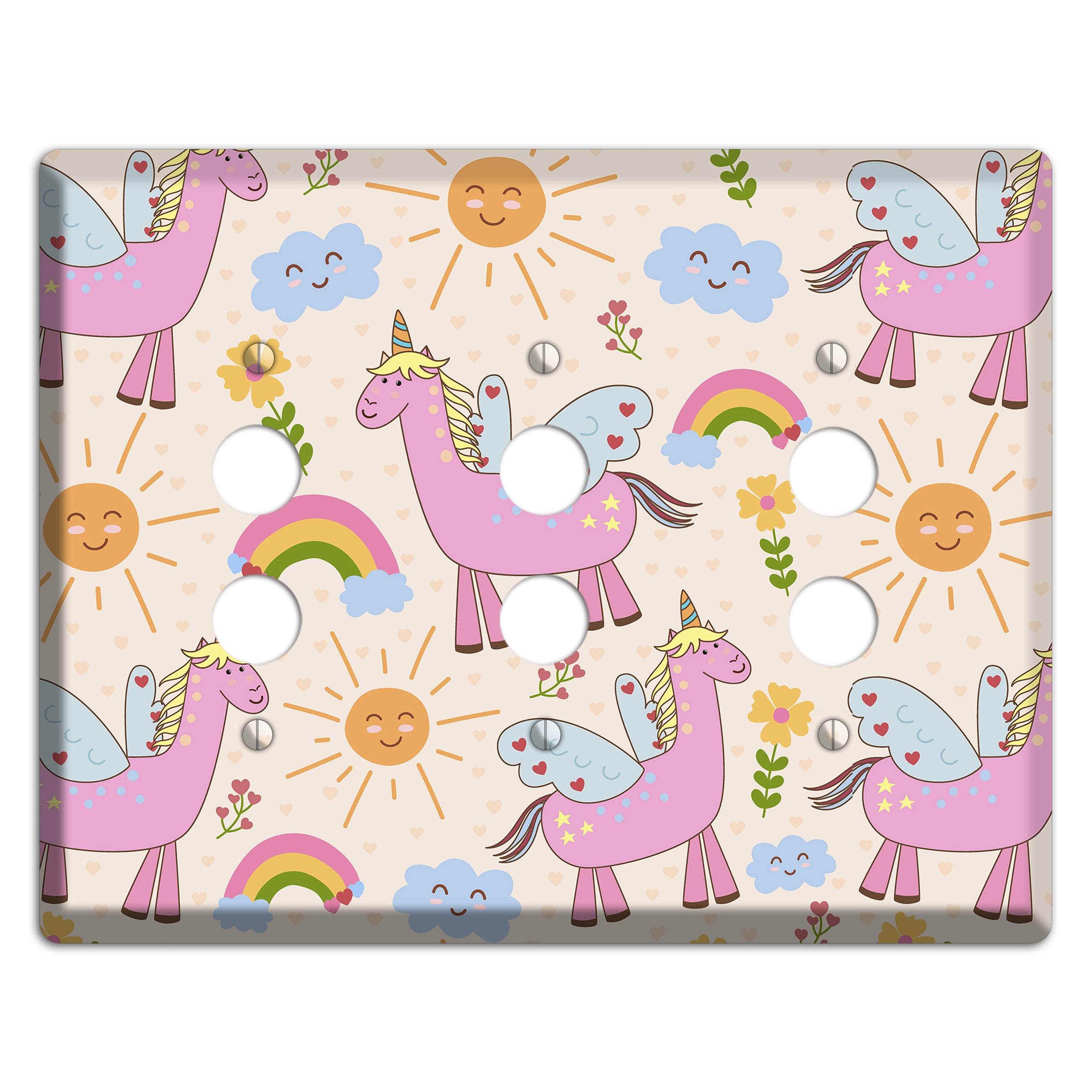 Magic Meadow (Peach) 3 Pushbutton Wallplate